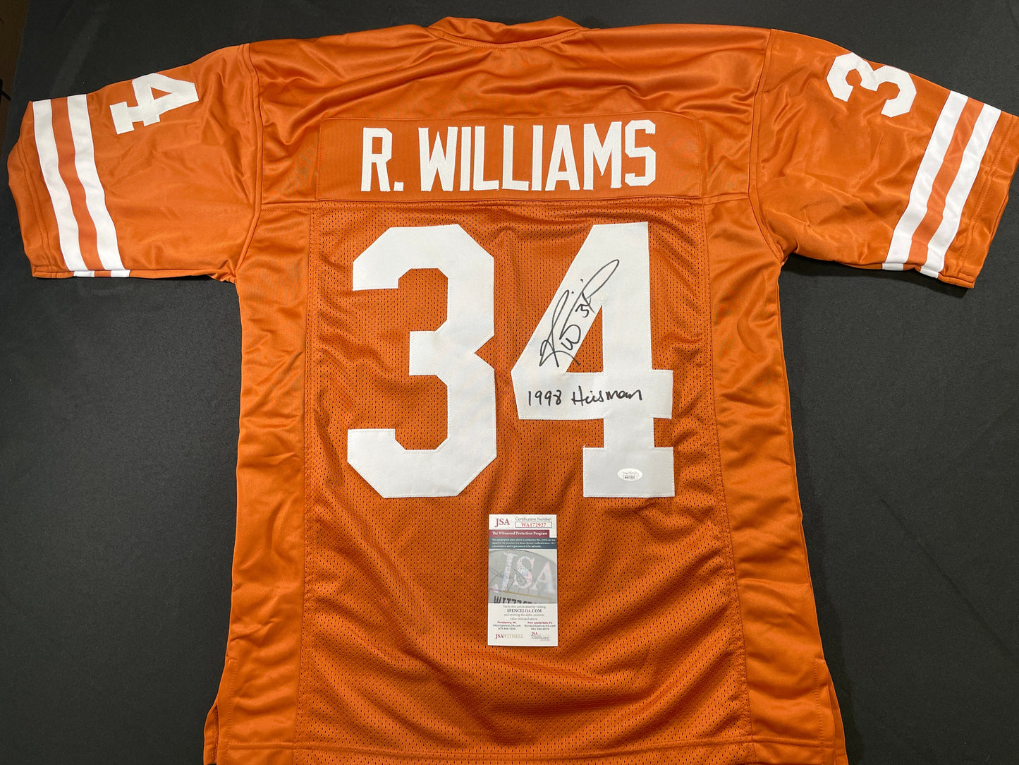 RICKY WILLIAMS TEXAS LONGHORNS SIGNED JERSEY w/"1988 Heisman" JSA