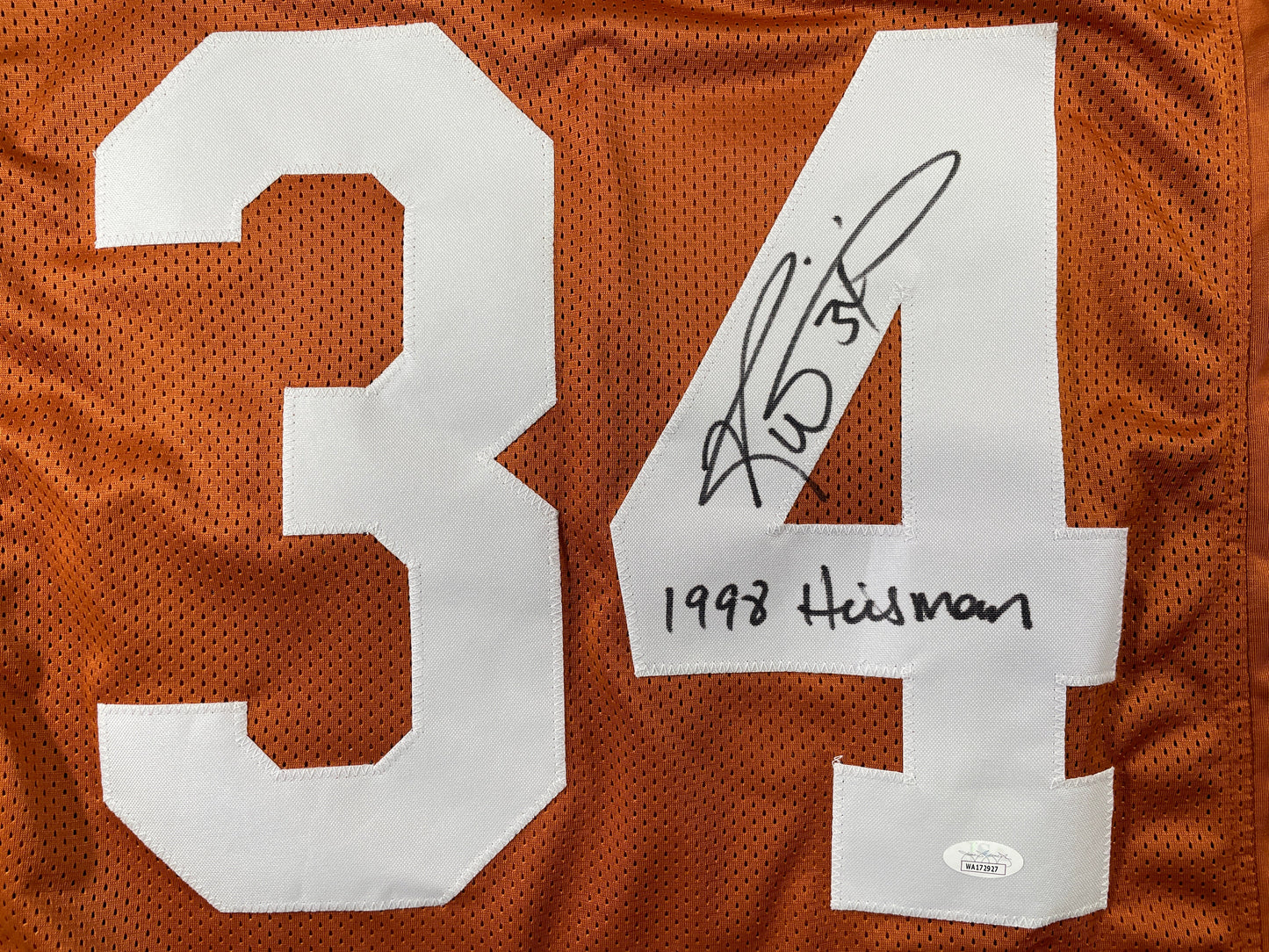 RICKY WILLIAMS TEXAS LONGHORNS SIGNED JERSEY w/"1988 Heisman" JSA