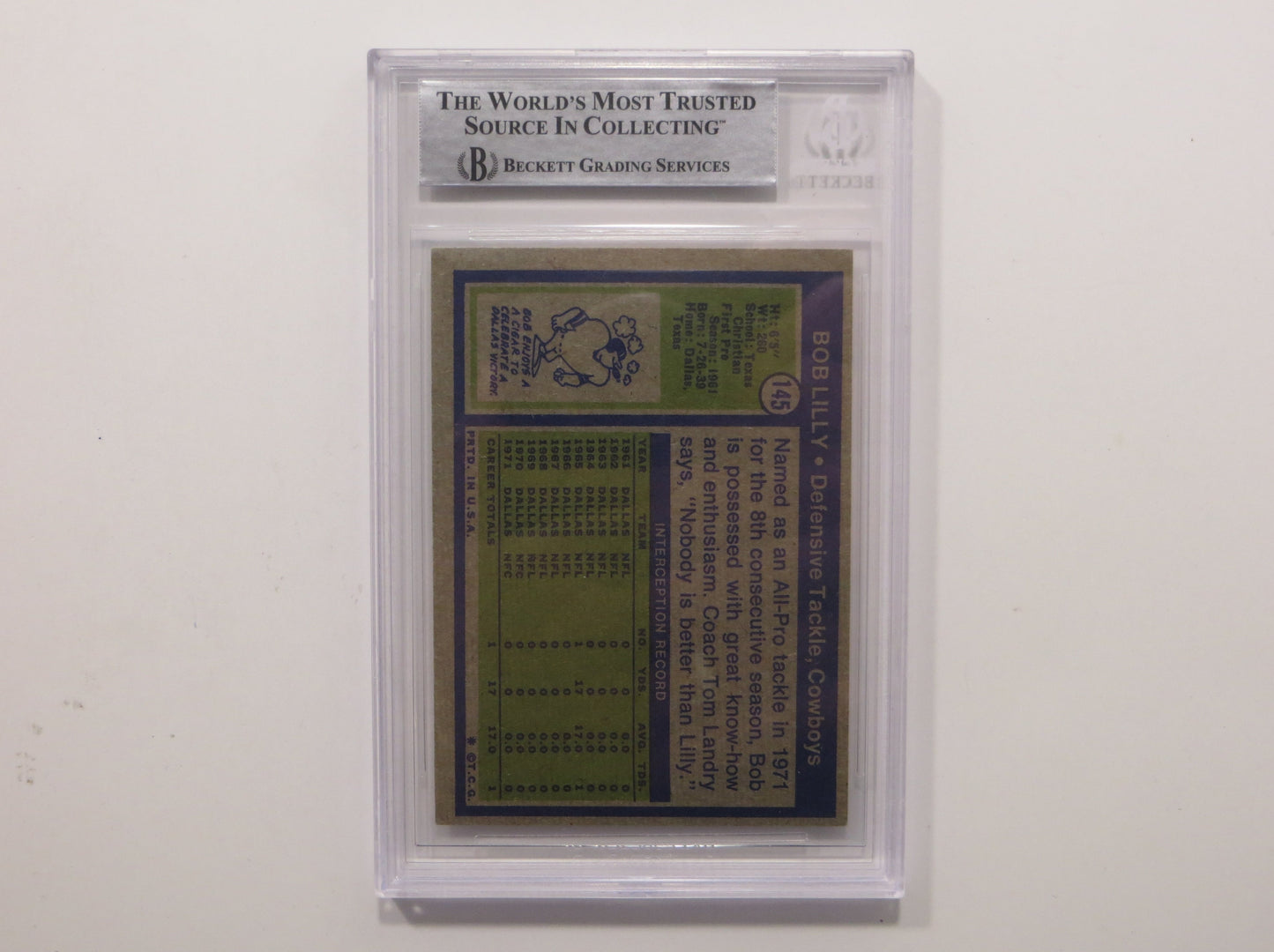 BOB LILLY SIGNED 1972 Topps #145 BGS BAS SLAB w/HOF 80 DALLAS COWBOYS Auto
