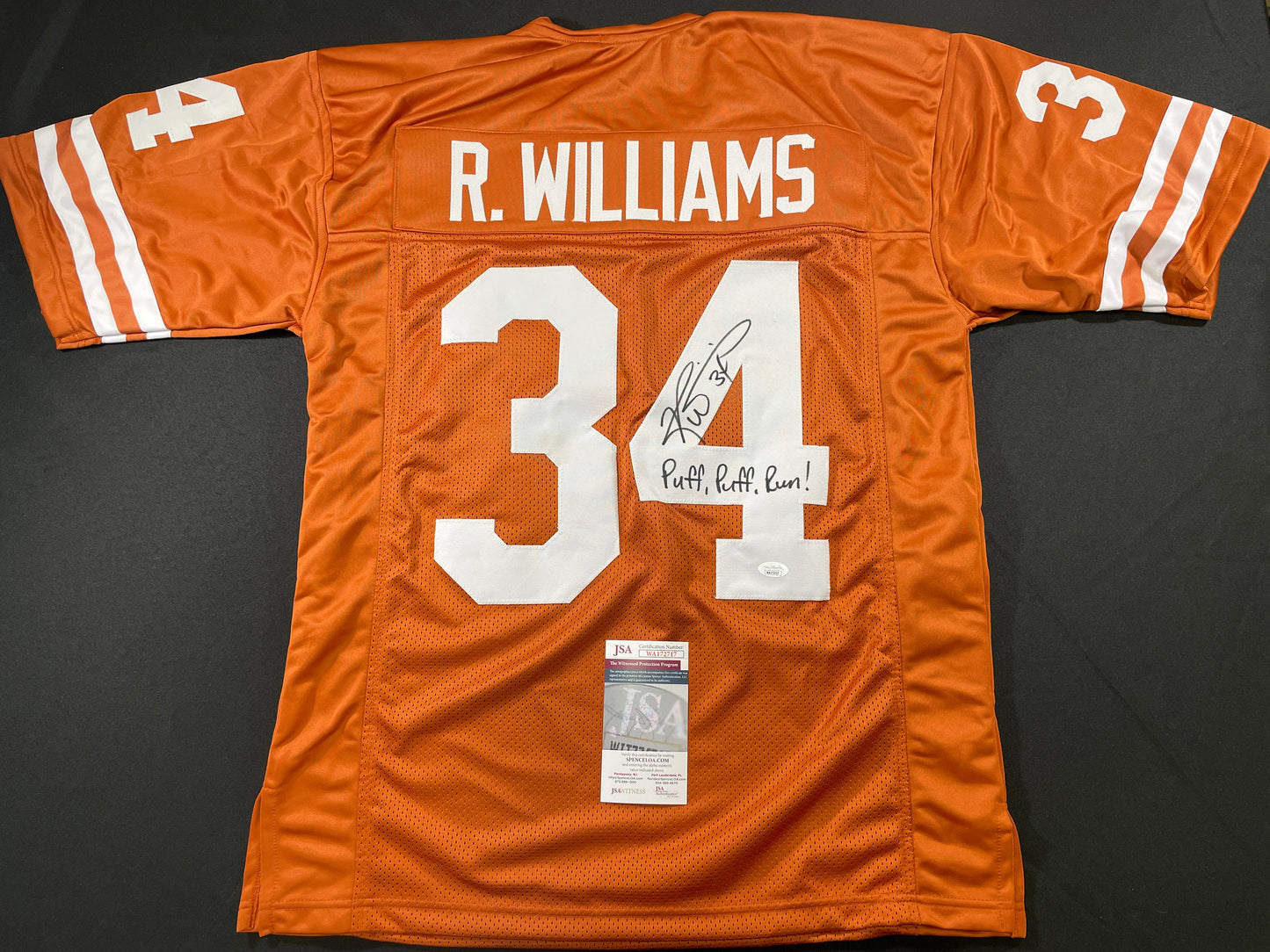 RICKY WILLIAMS TEXAS LONGHORNS SIGNED JERSEY w/"Puff,Puff,Run" JSA