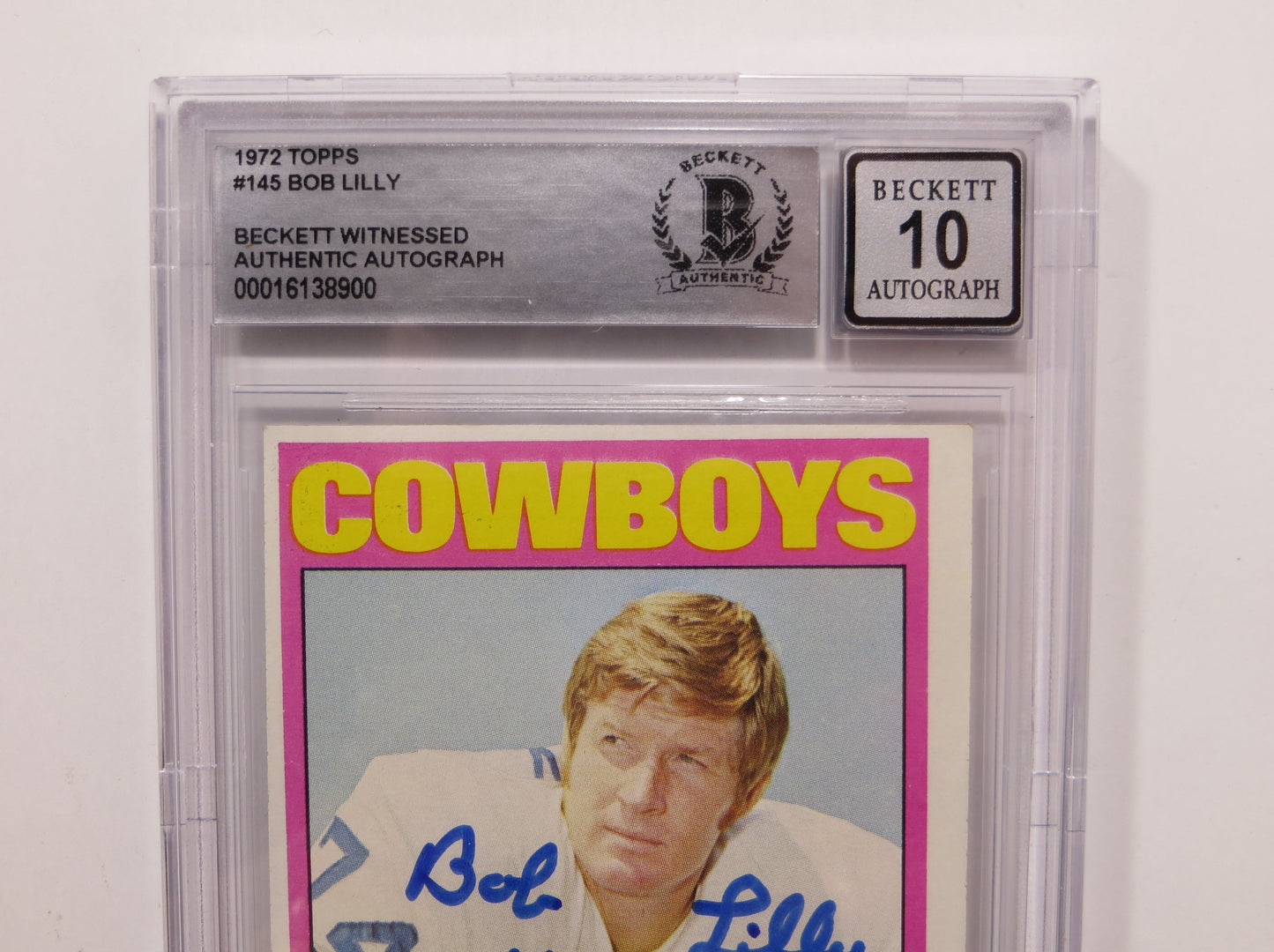 BOB LILLY SIGNED 1972 Topps #145 BGS BAS SLAB w/HOF 80 DALLAS COWBOYS Auto 10