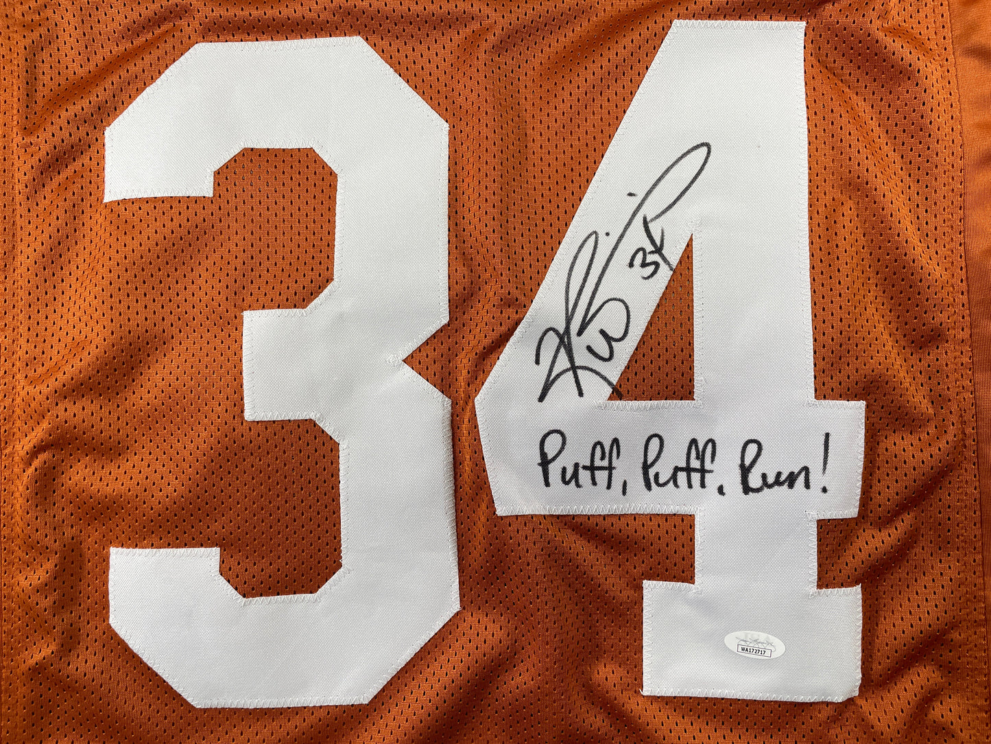 RICKY WILLIAMS TEXAS LONGHORNS SIGNED JERSEY w/"Puff,Puff,Run" JSA