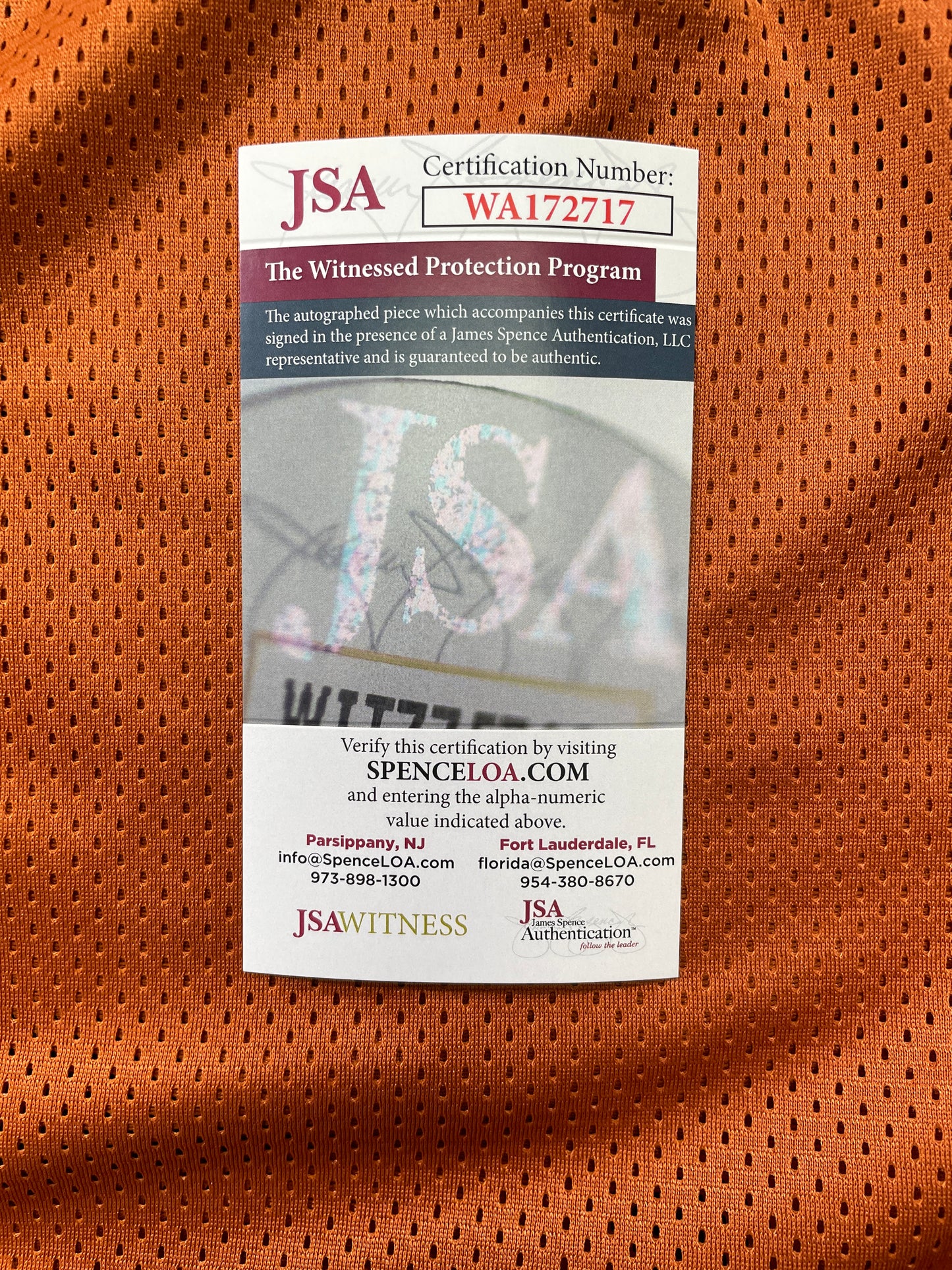 RICKY WILLIAMS TEXAS LONGHORNS SIGNED JERSEY w/"Puff,Puff,Run" JSA