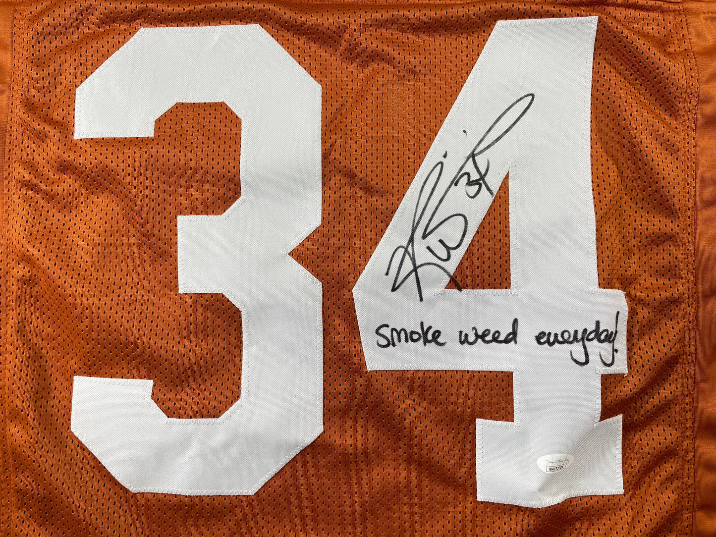 RICKY WILLIAMS TEXAS LONGHORNS SIGNED JERSEY w/"Smoke Weed Everyday!" JSA