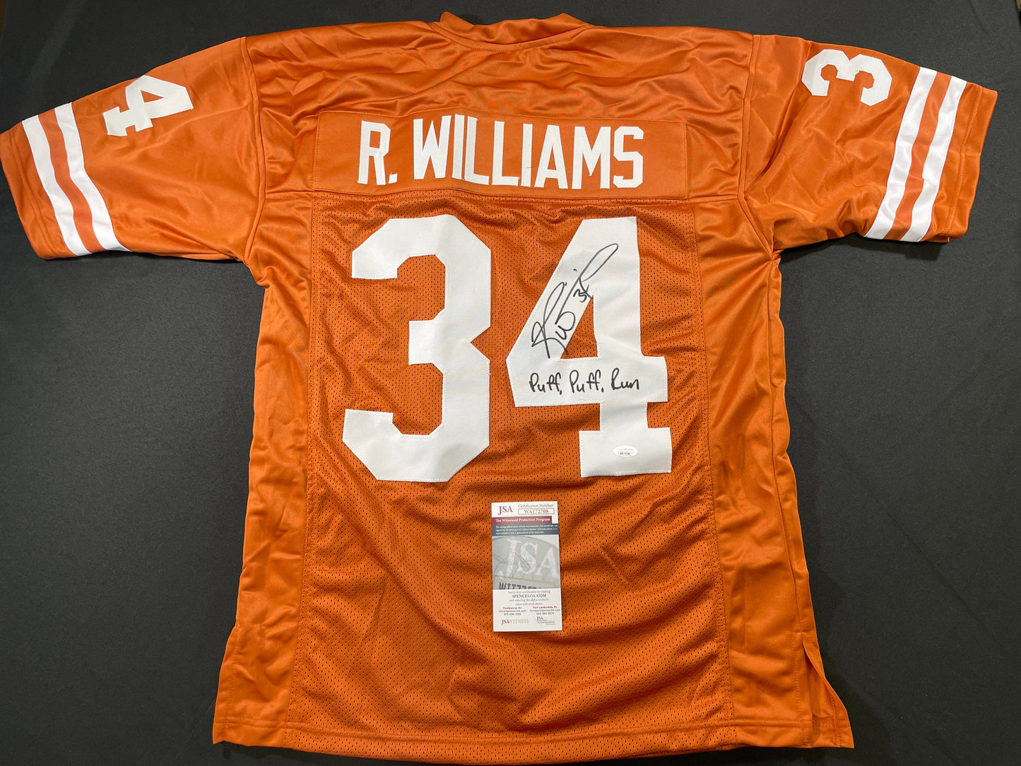RICKY WILLIAMS TEXAS LONGHORNS SIGNED JERSEY w/"Puff,Puff,Run" JSA