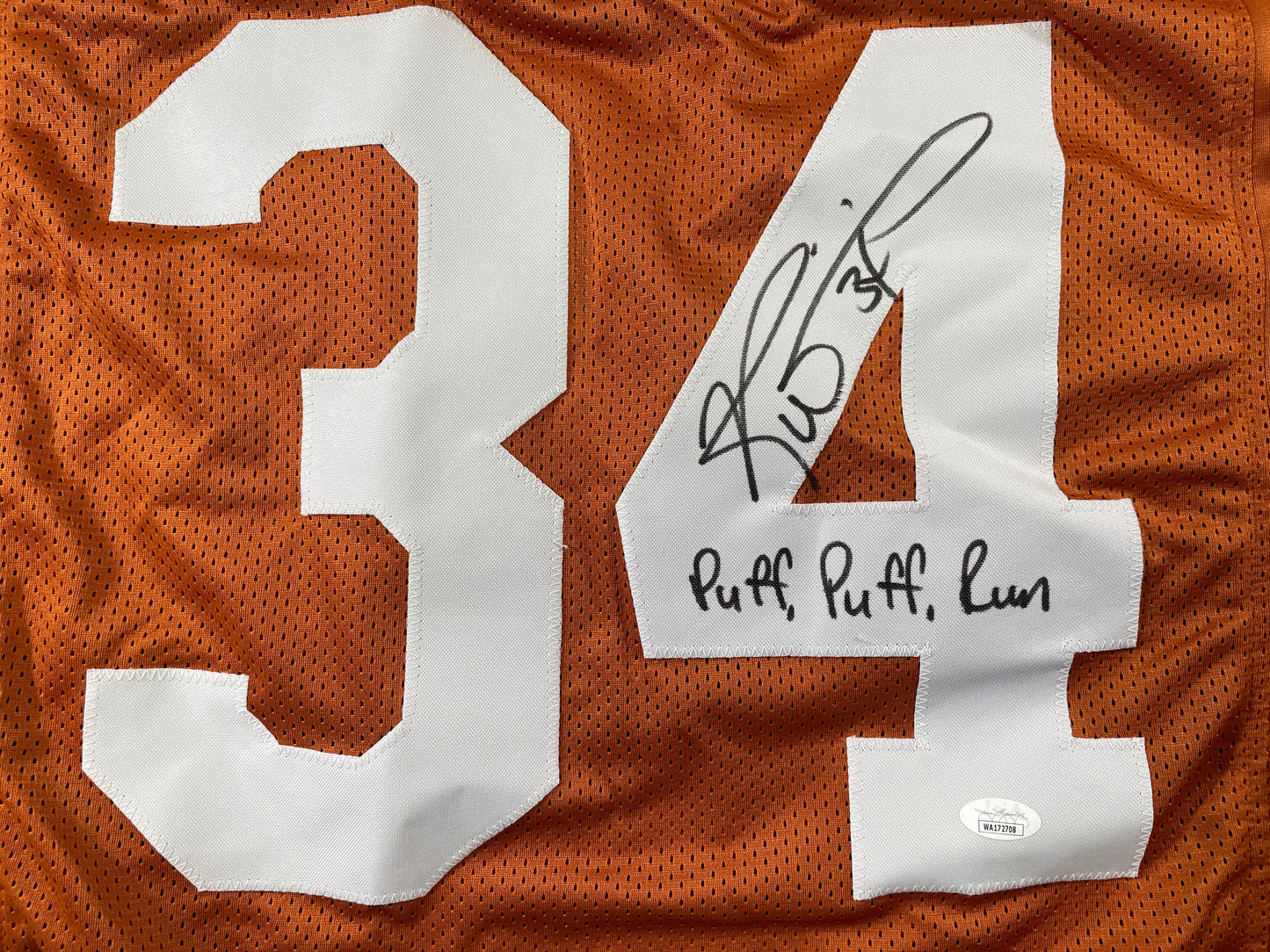 RICKY WILLIAMS TEXAS LONGHORNS SIGNED JERSEY w/"Puff,Puff,Run" JSA