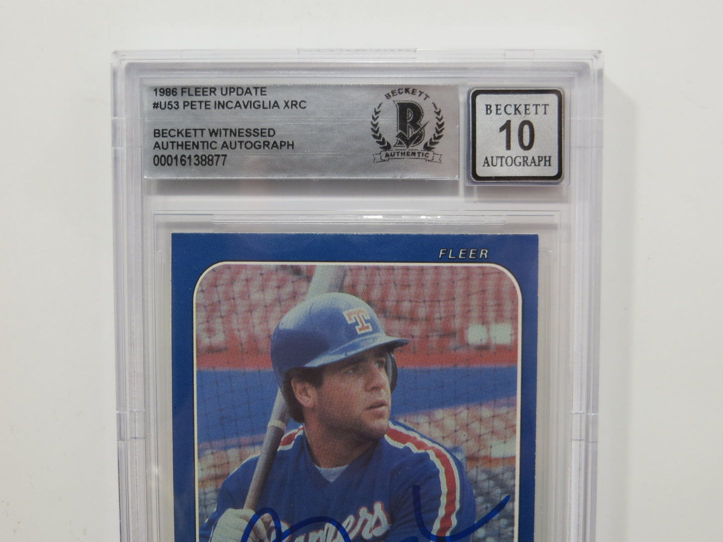 PETE INCAVIGLIA SIGNED BGS BAS SLAB 1986 FLEER UPDATE #U53 XRC Auto 10 RANGERS