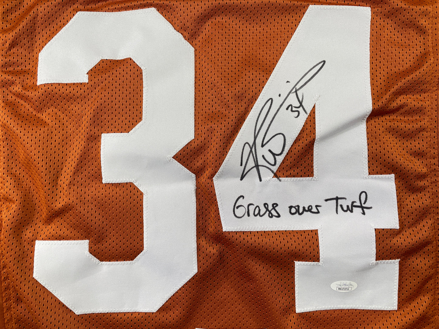 RICKY WILLIAMS TEXAS LONGHORNS SIGNED JERSEY w/"Grass over Turf" JSA