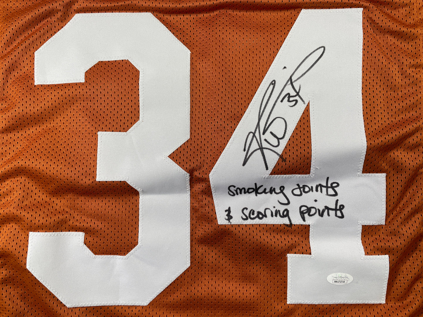 RICKY WILLIAMS TEXAS LONGHORNS SIGNED JERSEY w/"Smoking Joints & Scoring Points" JSA