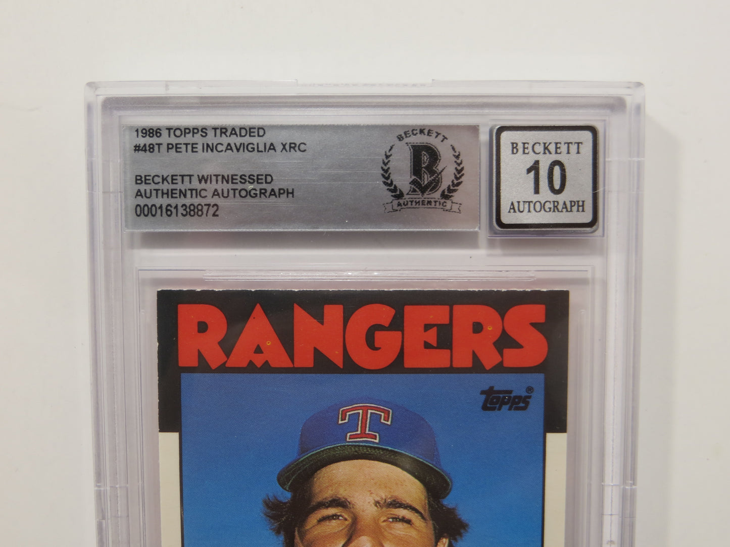PETE INCAVIGLIA SIGNED BGS BAS SLAB 1986 TOPPS UPDATE #48T XRC Auto 10 RANGERS