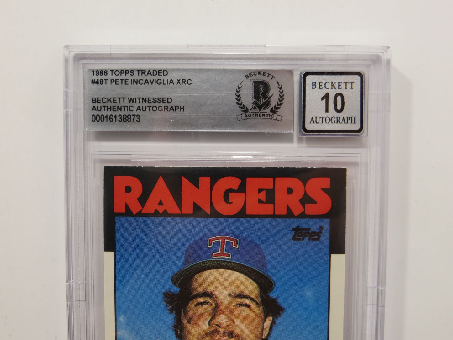 PETE INCAVIGLIA SIGNED BGS BAS SLAB 1986 TOPPS UPDATE #48T XRC Auto 10 RANGERS
