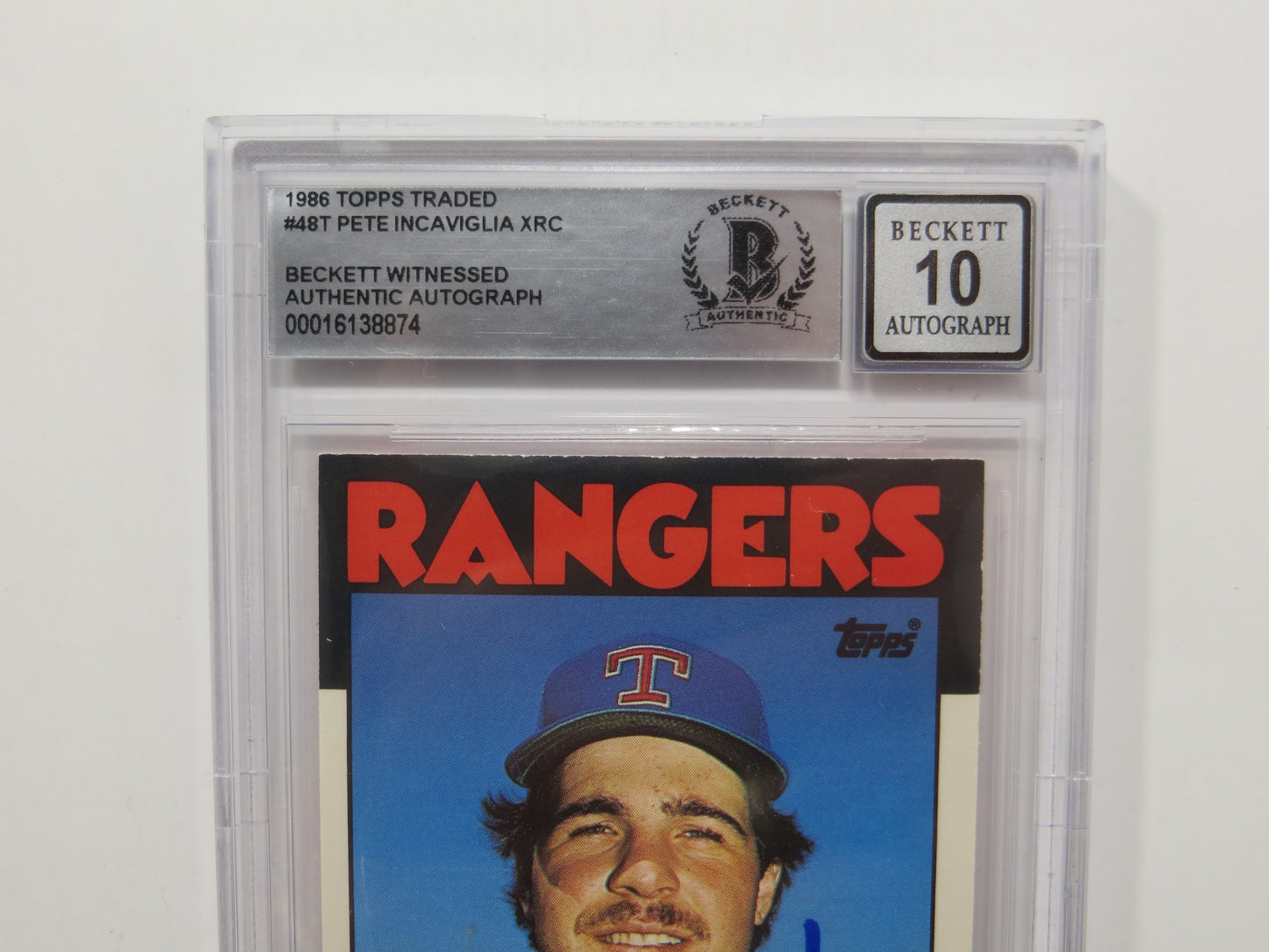 PETE INCAVIGLIA SIGNED BGS BAS SLAB 1986 TOPPS UPDATE #48T XRC Auto 10 RANGERS