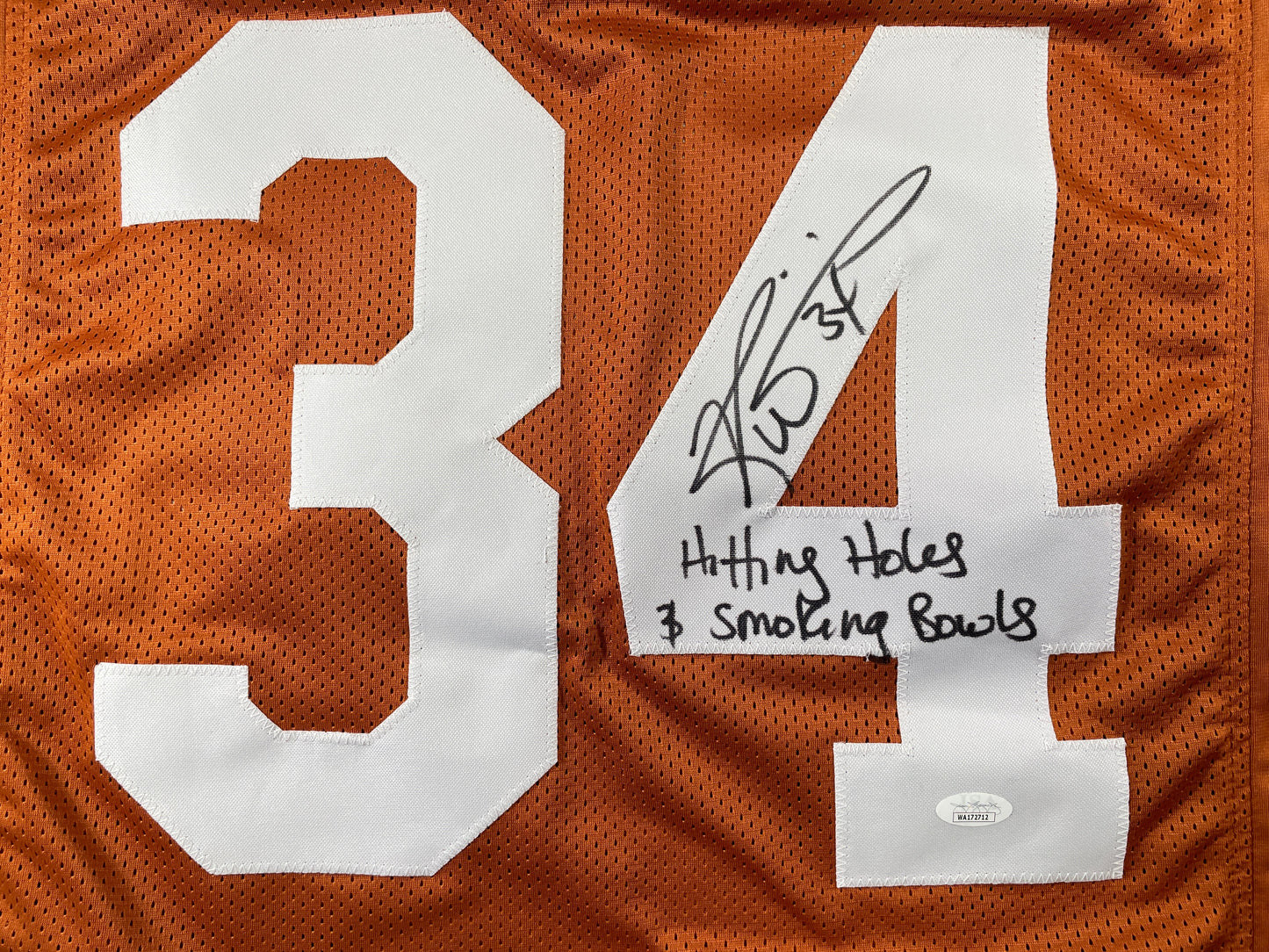 RICKY WILLIAMS TEXAS LONGHORNS SIGNED JERSEY w/"Hitting Holes & Smoking Bowls " JSA