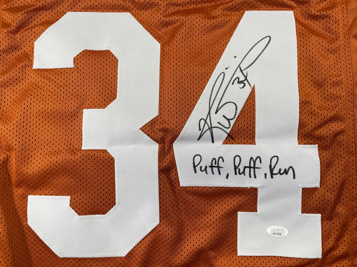 RICKY WILLIAMS TEXAS LONGHORNS SIGNED JERSEY w/"Puff,Puff,Run" JSA