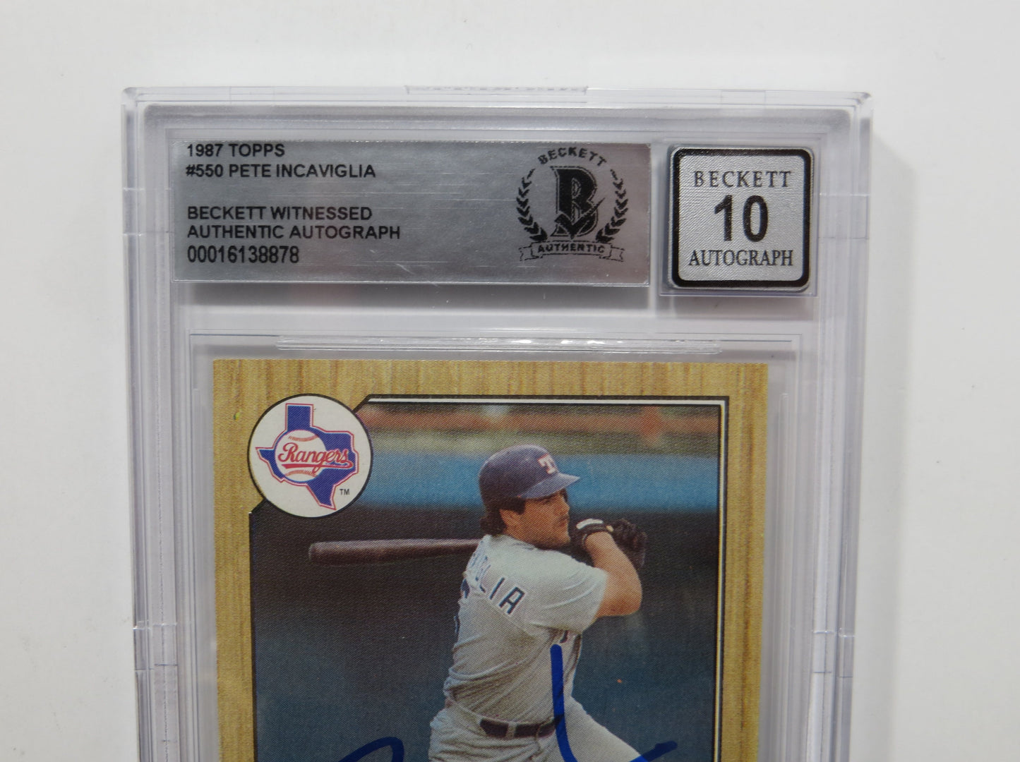 PETE INCAVIGLIA SIGNED BGS BAS SLAB 1987 TOPPS #550 RC Auto 10 TEXAS RANGERS