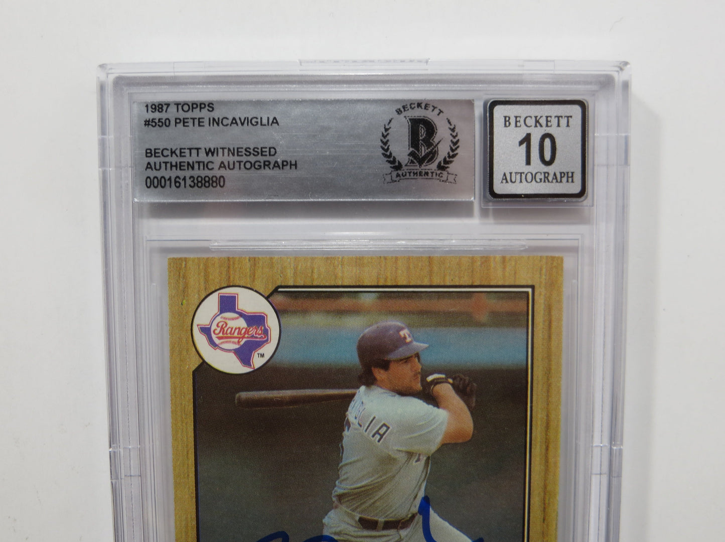 PETE INCAVIGLIA SIGNED BGS BAS SLAB 1987 TOPPS #550 RC Auto 10 TEXAS RANGERS