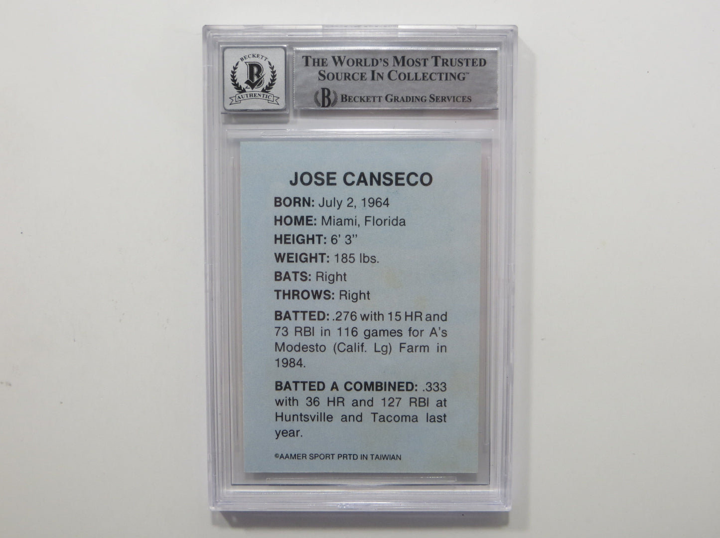 JOSE CANSECO SIGNED BGS BAS SLAB HUNTSVILLE STARS AAMER Sports CARD Auto 10