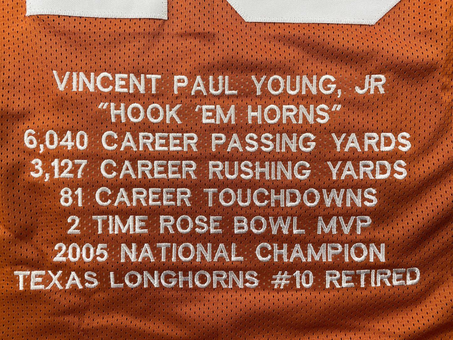 VINCE YOUNG TEXAS LONGHORNS SIGNED STAT JERSEY JSA COA