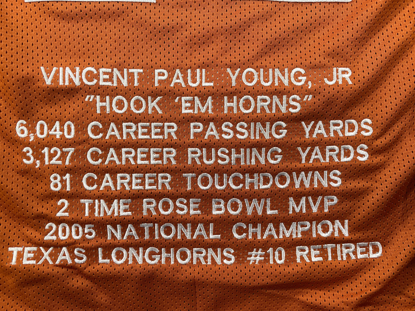 VINCE YOUNG TEXAS LONGHORNS SIGNED STAT JERSEY JSA COA