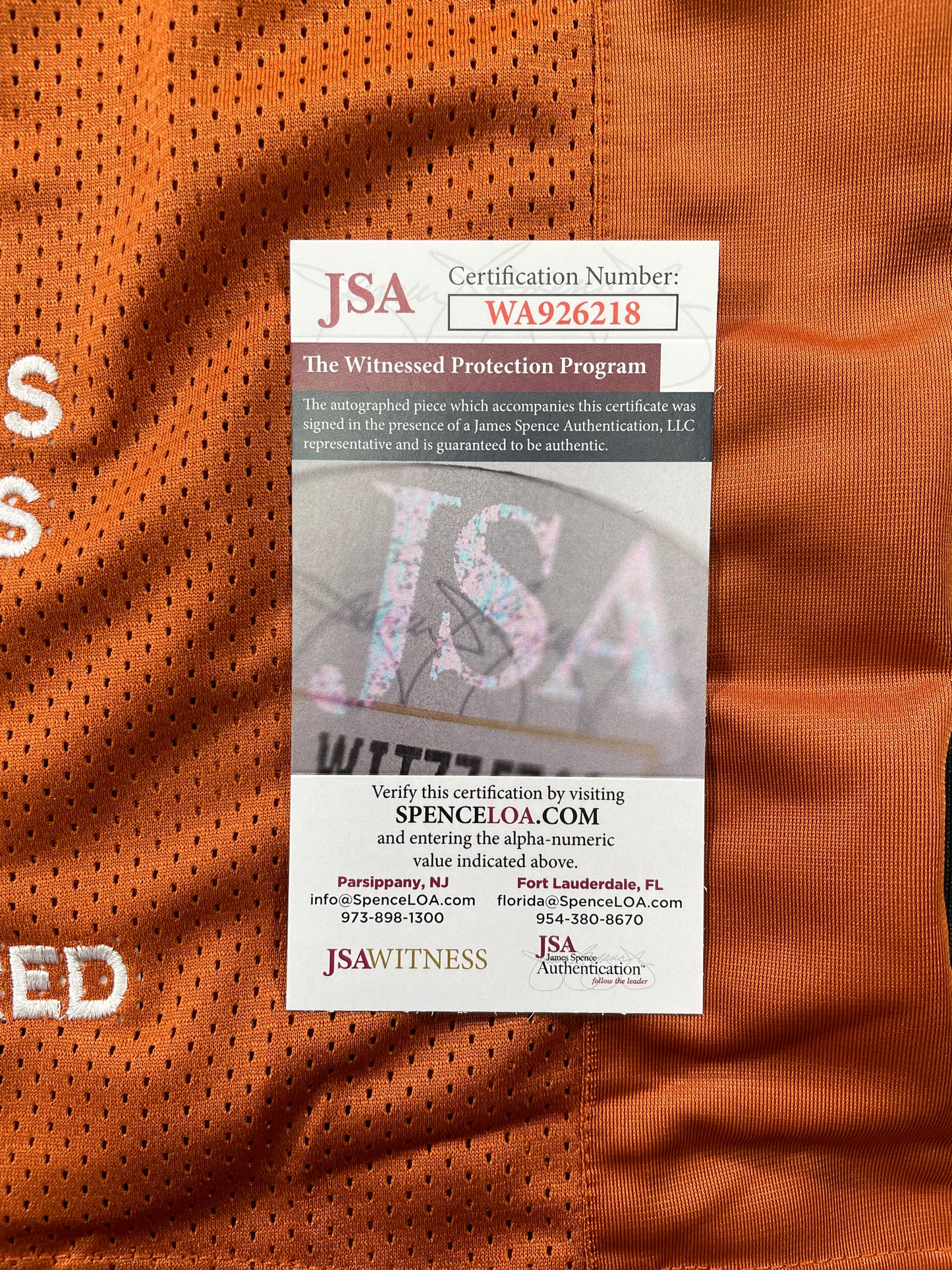 VINCE YOUNG TEXAS LONGHORNS SIGNED STAT JERSEY JSA COA