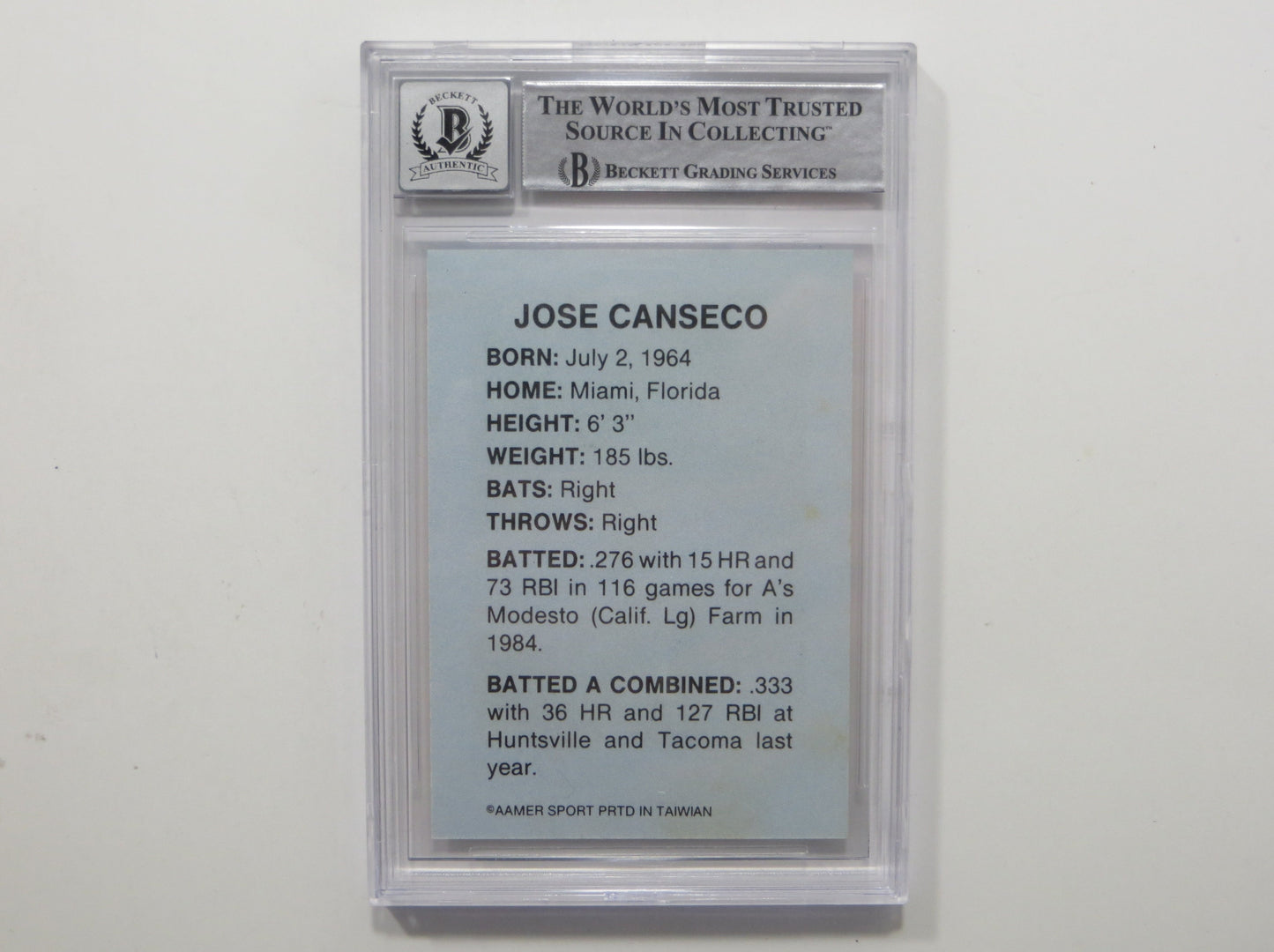 JOSE CANSECO SIGNED BGS BAS SLAB HUNTSVILLE STARS AAMER Sports CARD Auto 10