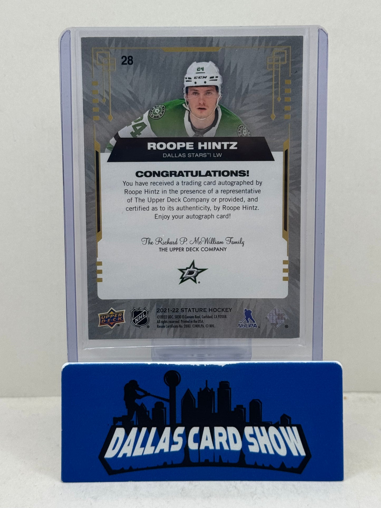 2021-22 Upper Deck Stature #28 Roope Hintz Autograph