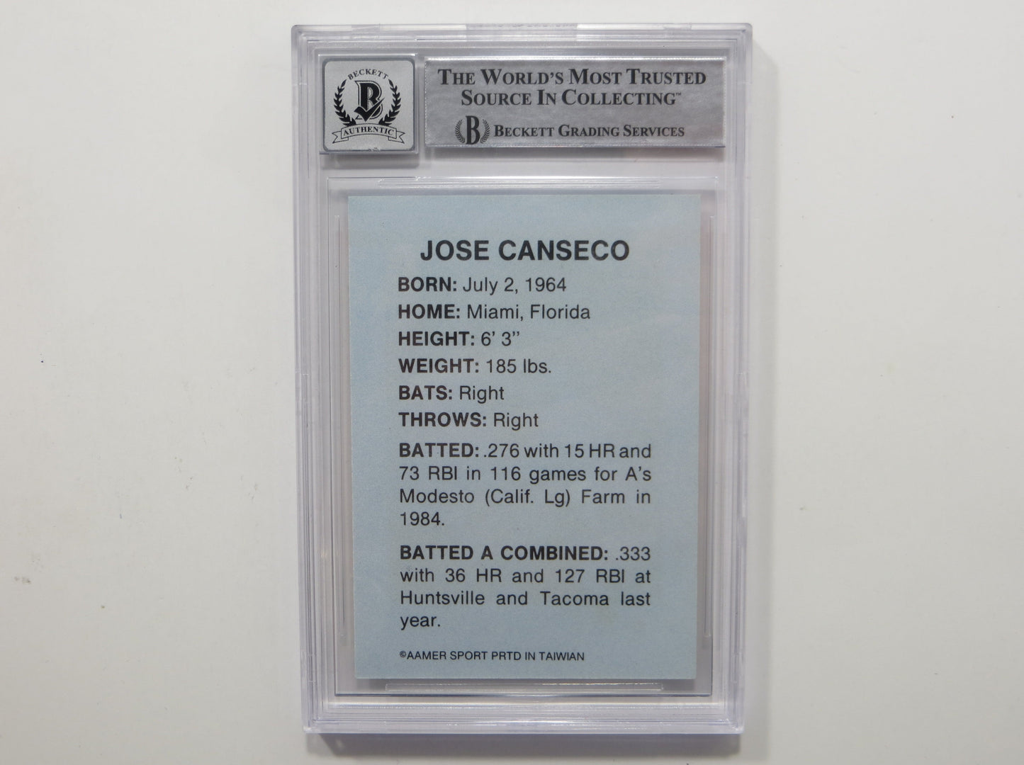 JOSE CANSECO SIGNED BGS BAS SLAB HUNTSVILLE STARS AAMER Sports CARD Auto 10