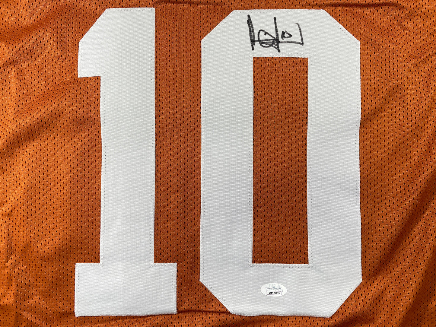 VINCE YOUNG TEXAS LONGHORNS SIGNED STAT JERSEY JSA COA