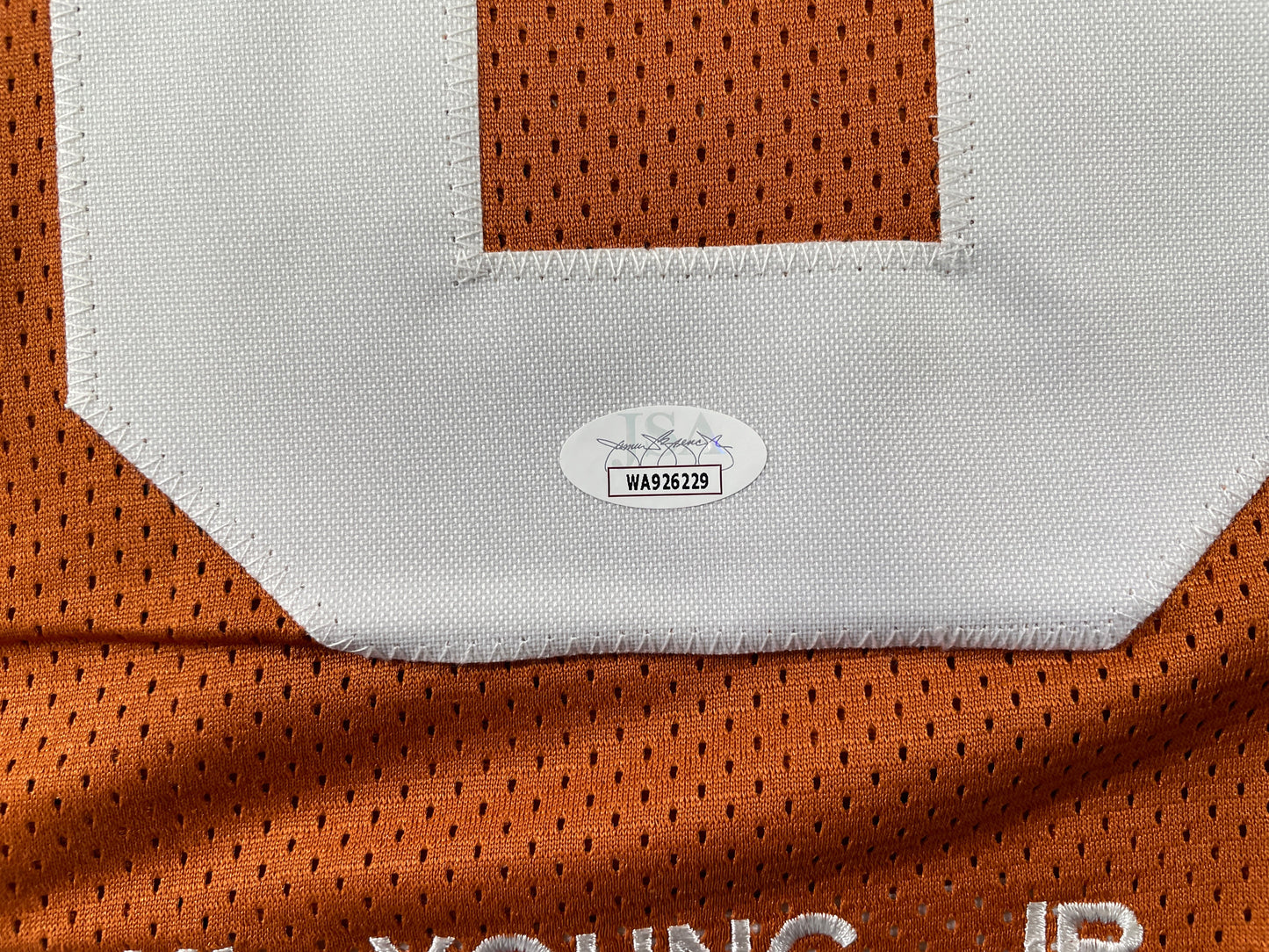 VINCE YOUNG TEXAS LONGHORNS SIGNED STAT JERSEY JSA COA