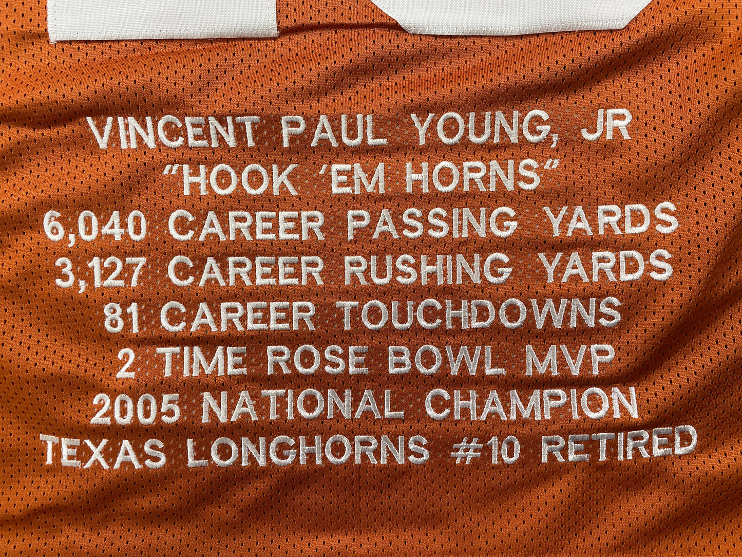 VINCE YOUNG TEXAS LONGHORNS SIGNED STAT JERSEY JSA COA