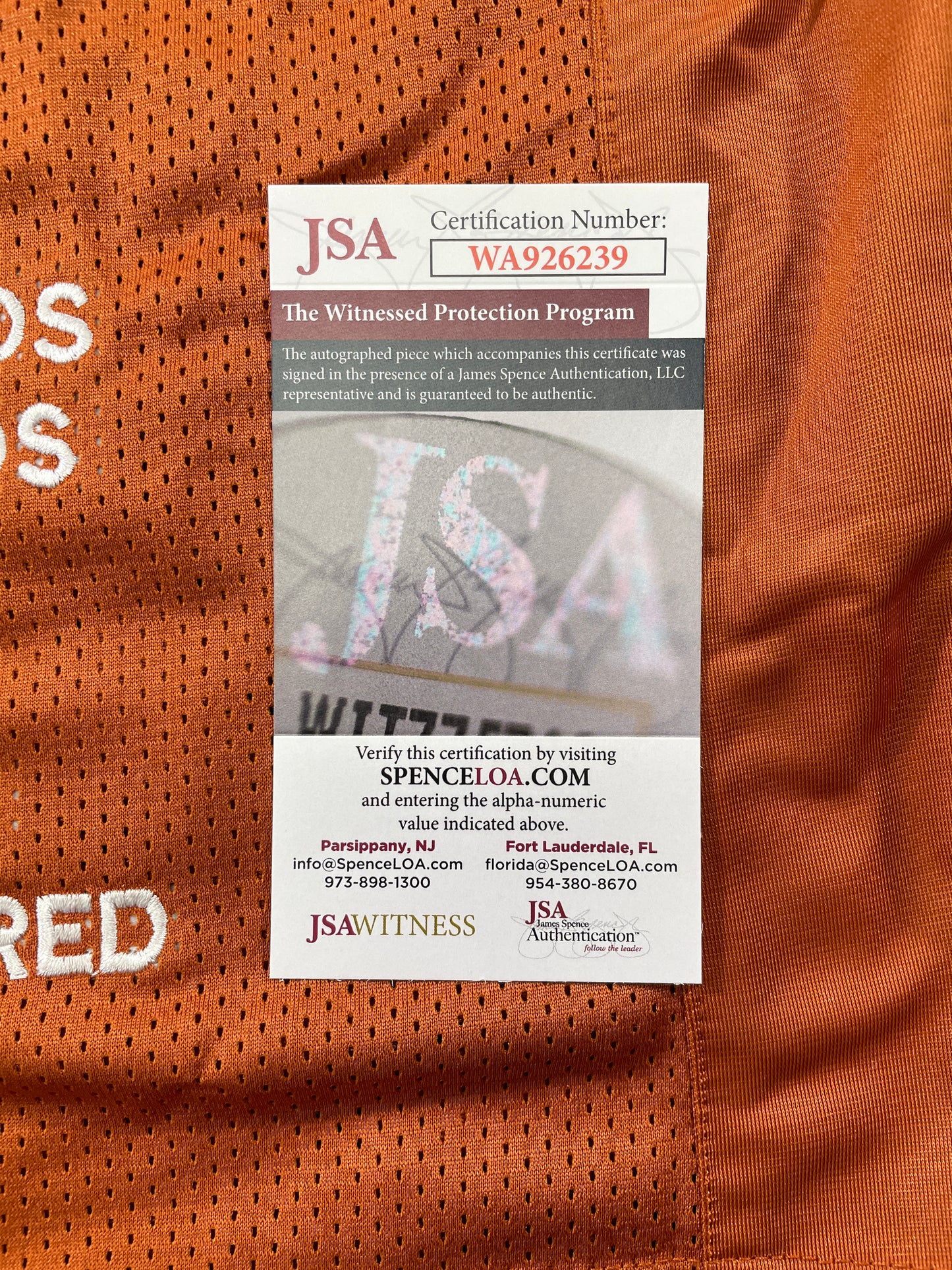 VINCE YOUNG TEXAS LONGHORNS SIGNED STAT JERSEY JSA COA