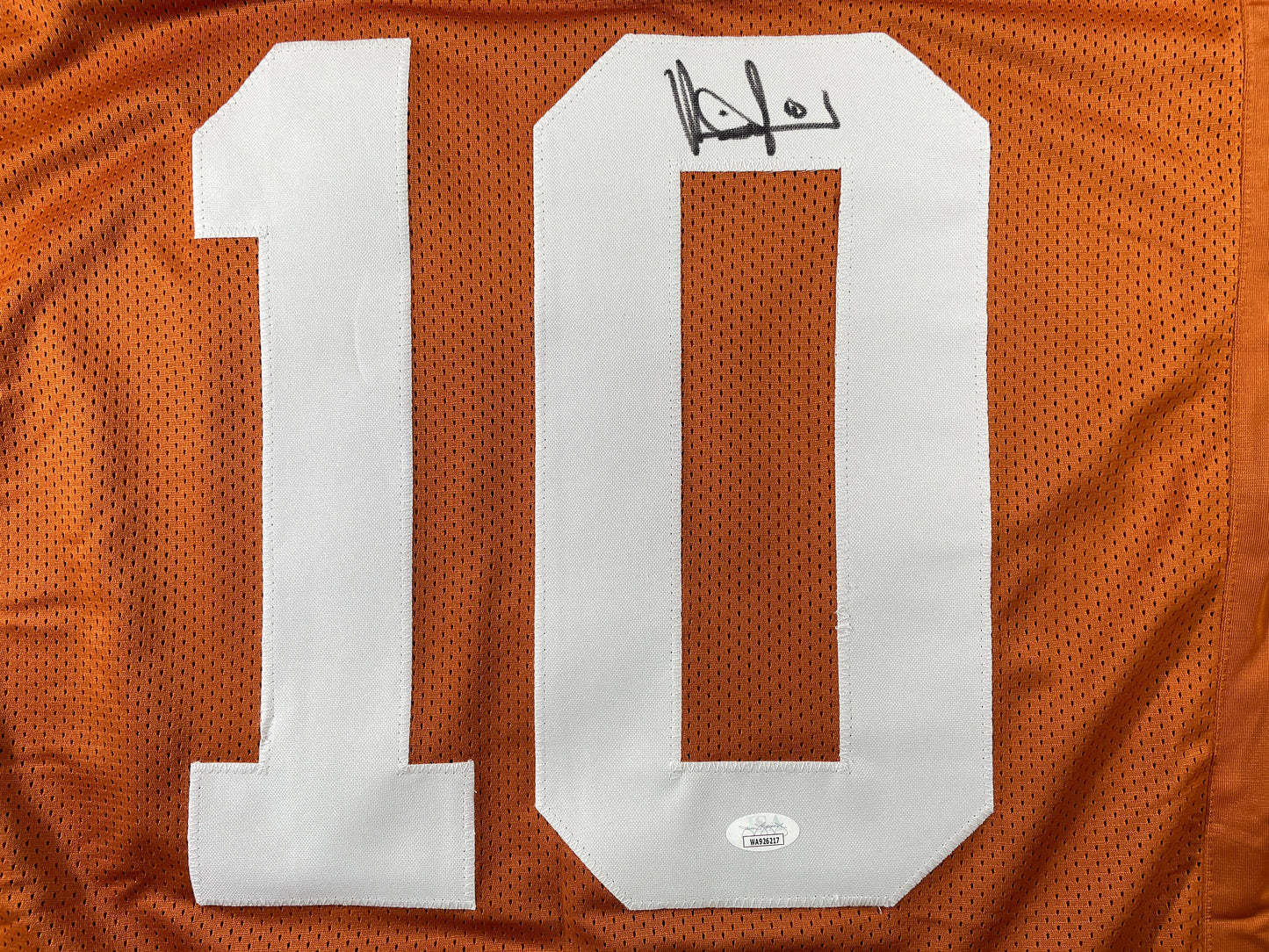 VINCE YOUNG TEXAS LONGHORNS SIGNED STAT JERSEY JSA COA