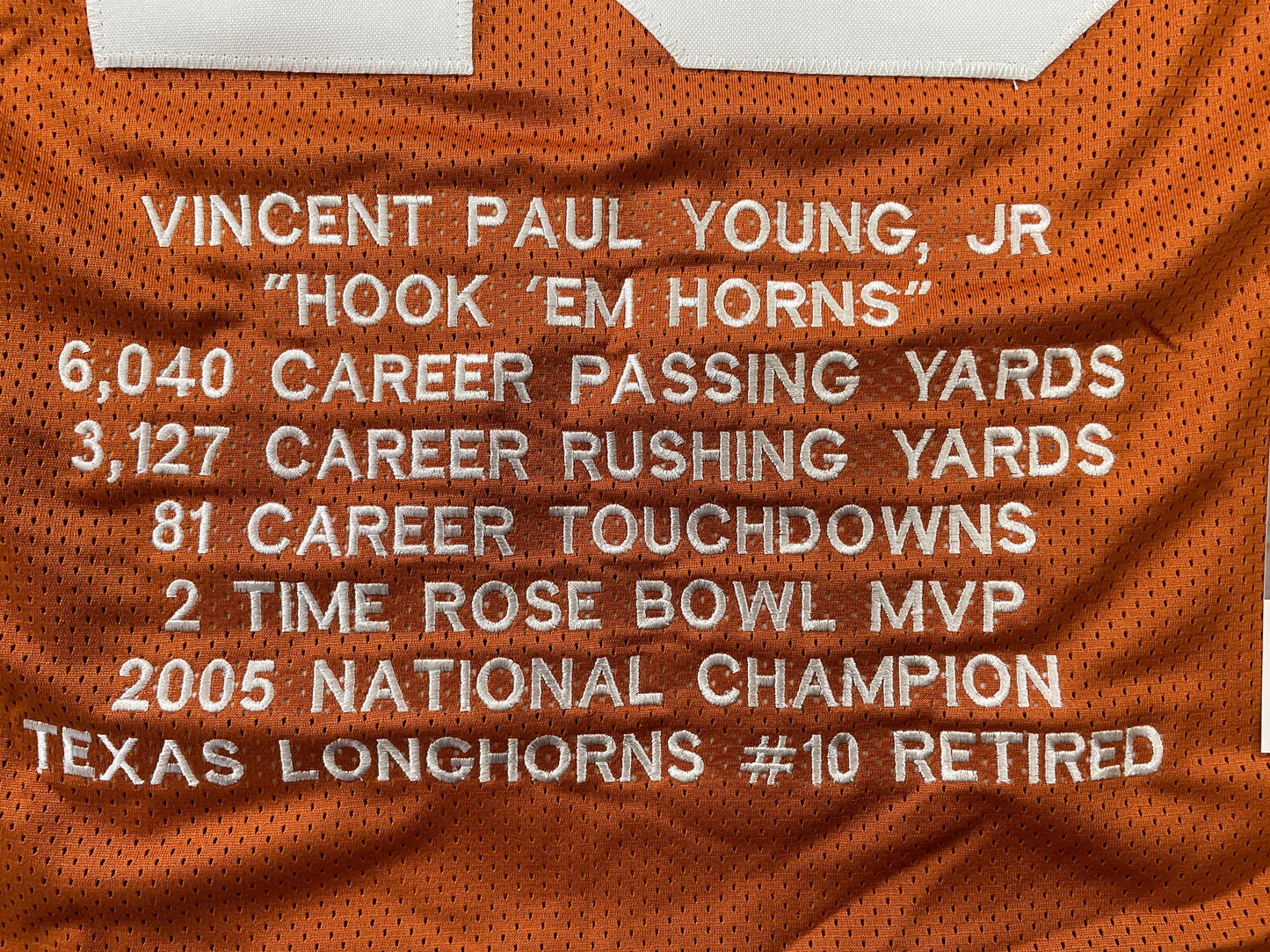 VINCE YOUNG TEXAS LONGHORNS SIGNED STAT JERSEY JSA COA