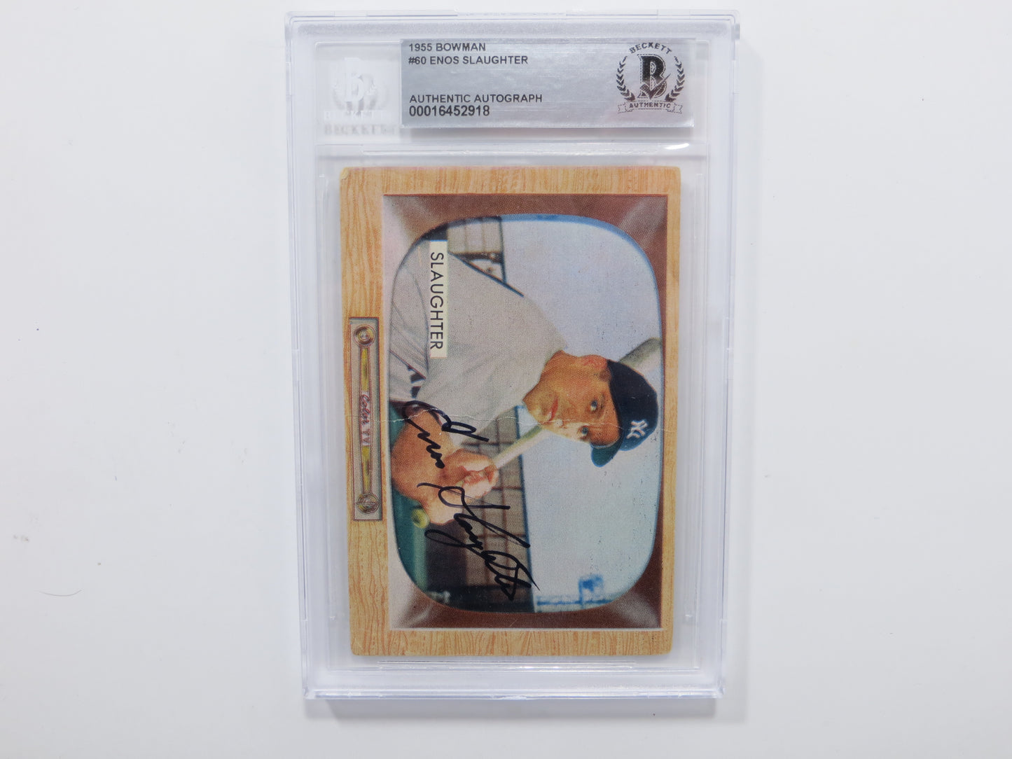 ENOS SLAUGHTER SIGNED BGS BAS SLAB 1955 BOWMAN #60 NY Yankees