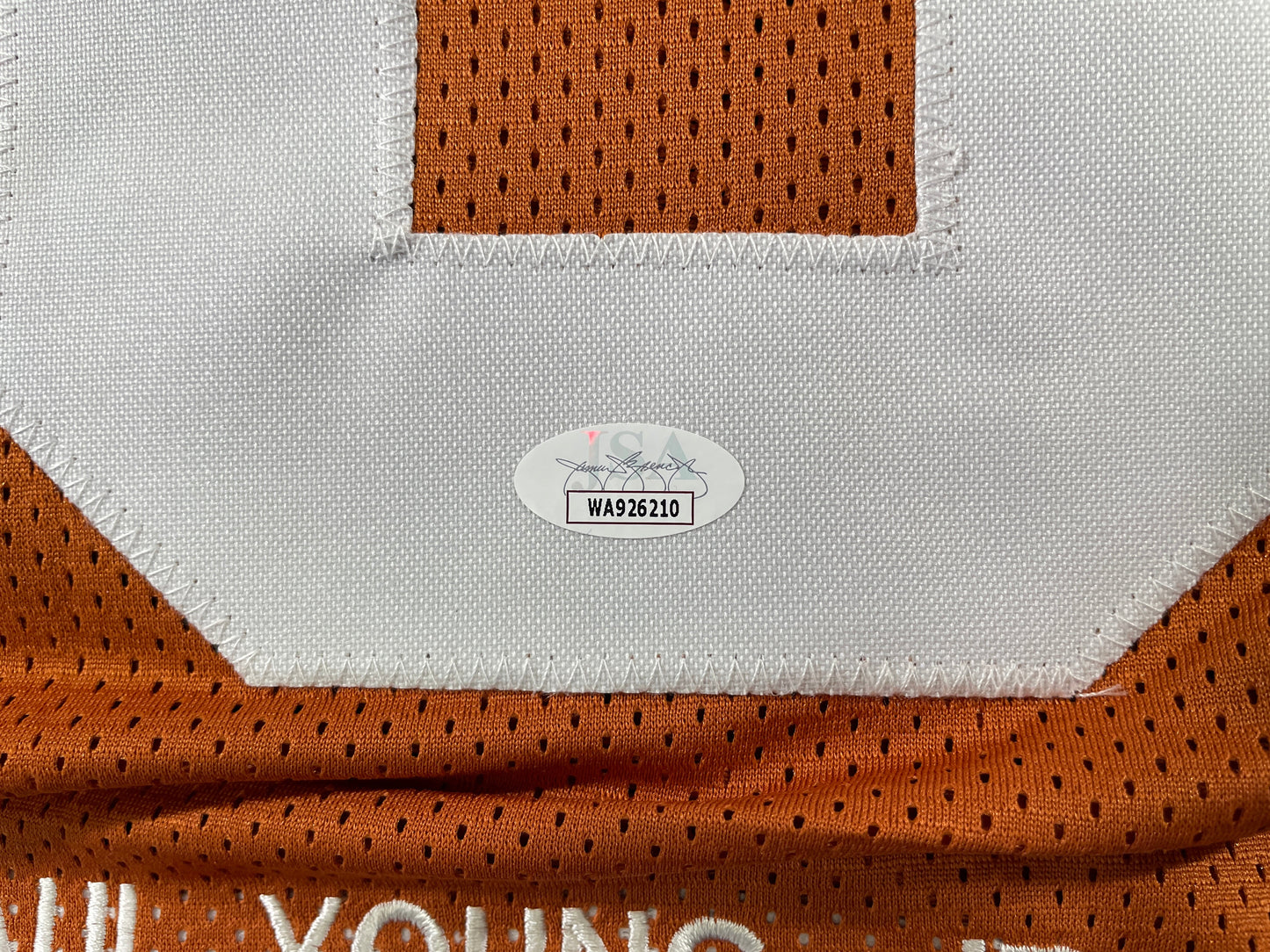 VINCE YOUNG TEXAS LONGHORNS SIGNED STAT JERSEY JSA COA