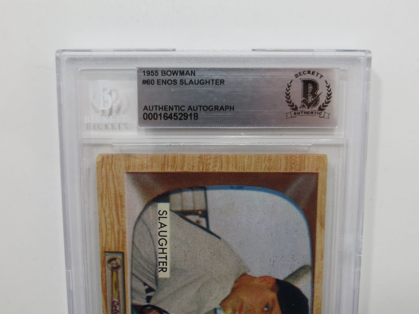 ENOS SLAUGHTER SIGNED BGS BAS SLAB 1955 BOWMAN #60 NY Yankees