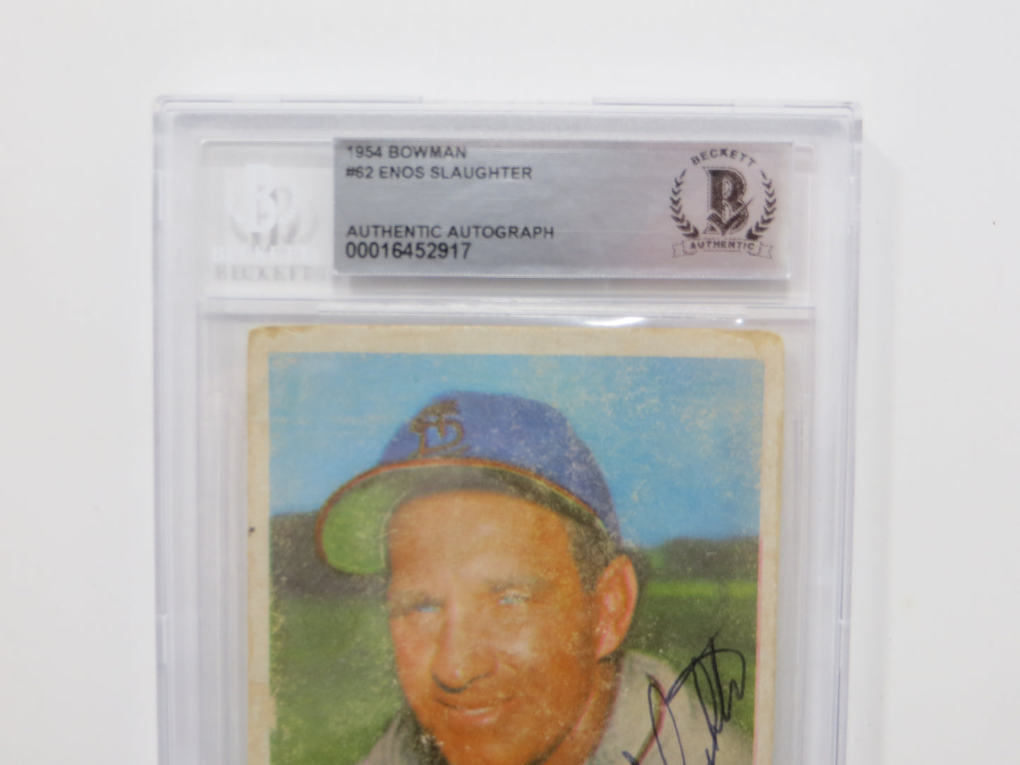 ENOS SLAUGHTER SIGNED BGS BAS SLAB 1954 BOWMAN #62 STL Cardinals