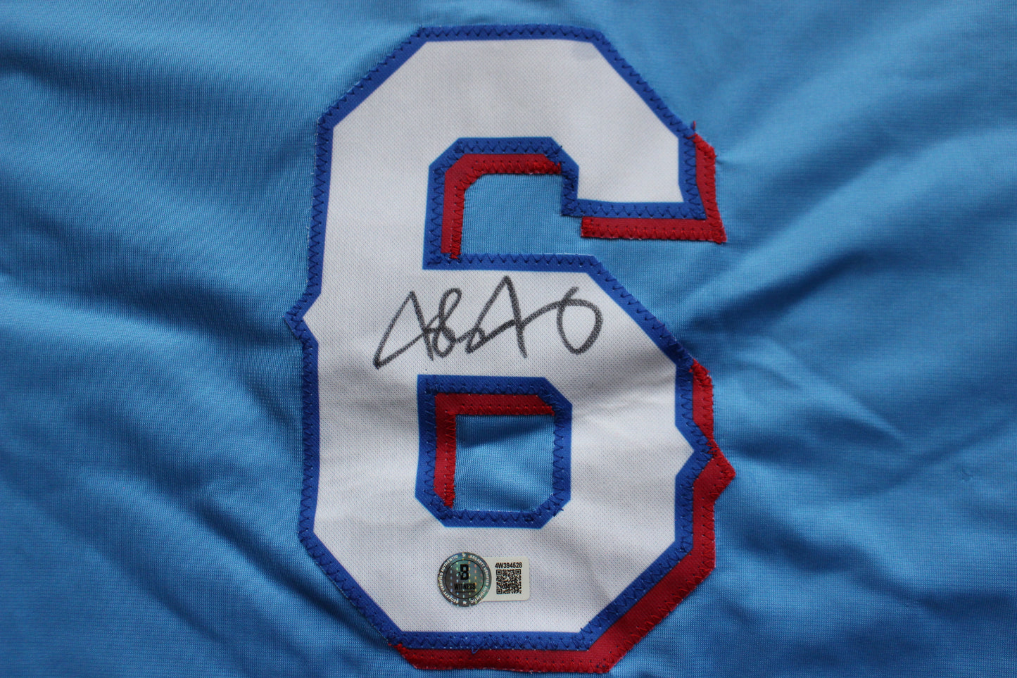 JOSH JUNG TEXAS RANGERS SIGNED ALT Light Blue JERSEY Red Raiders BAS