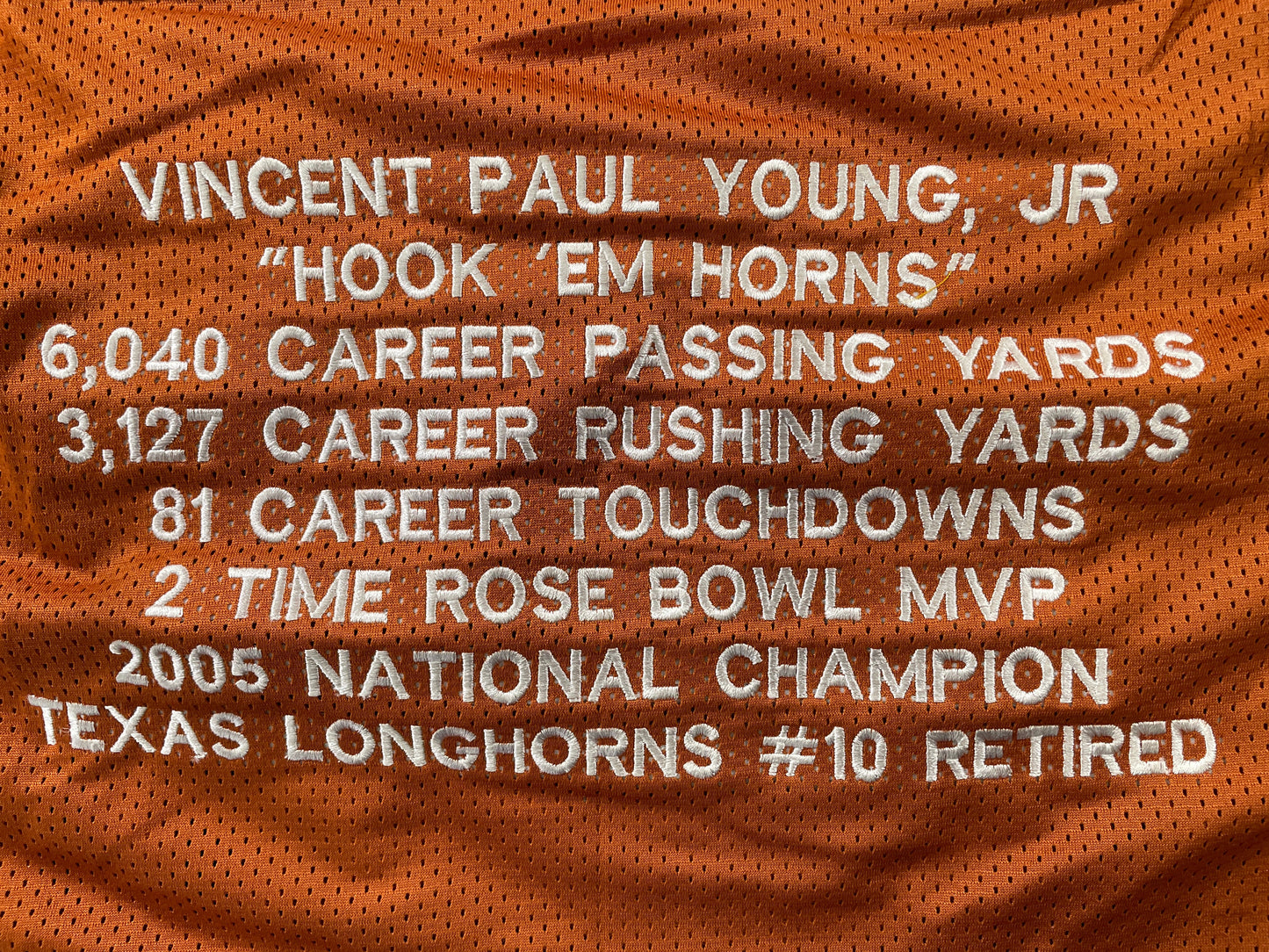 VINCE YOUNG TEXAS LONGHORNS SIGNED STAT JERSEY JSA COA