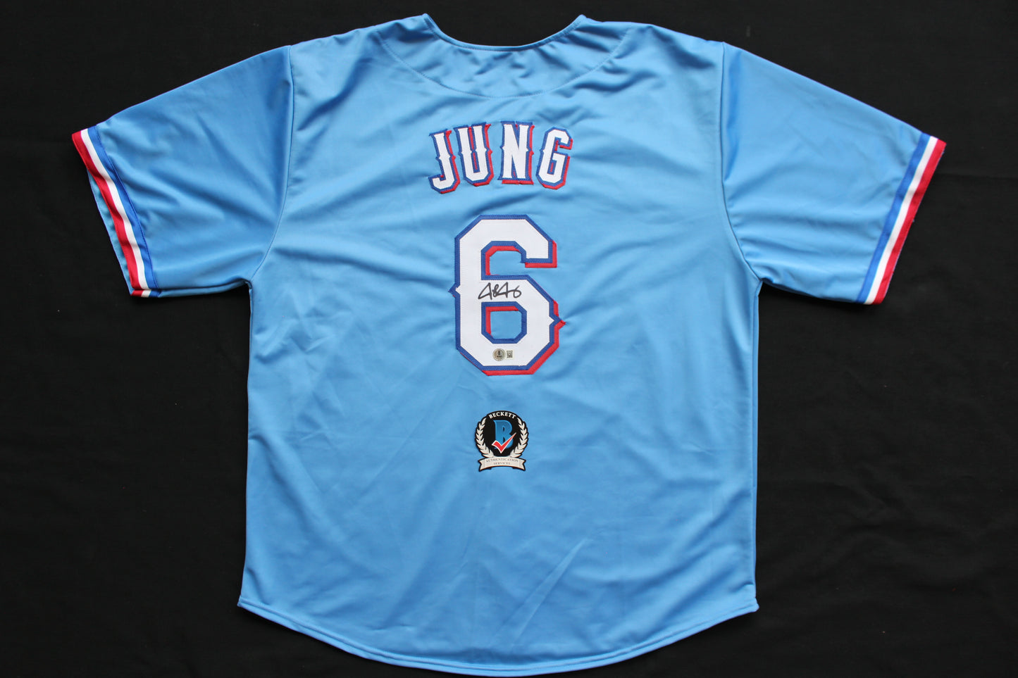 JOSH JUNG TEXAS RANGERS SIGNED ALT Light Blue JERSEY Red Raiders BAS
