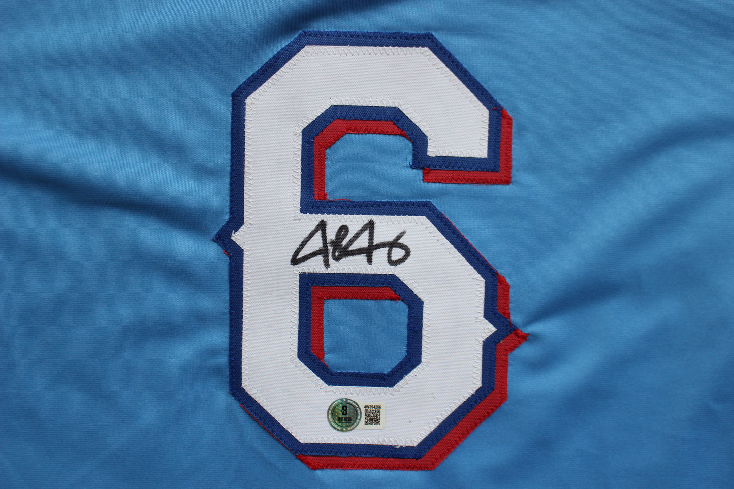 JOSH JUNG TEXAS RANGERS SIGNED ALT Light Blue JERSEY Red Raiders BAS