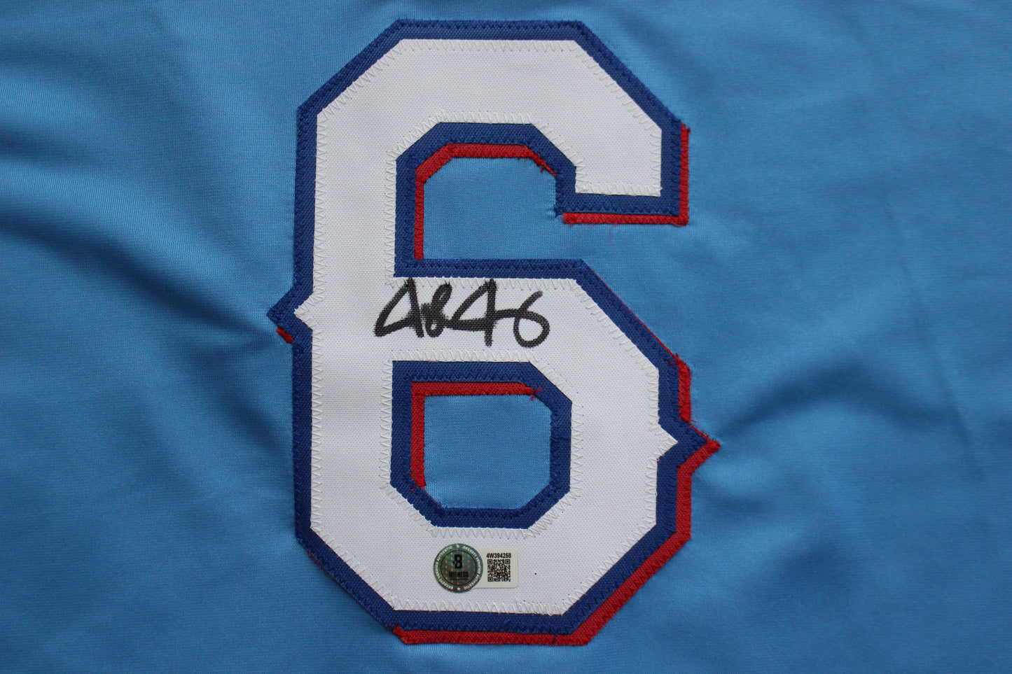 JOSH JUNG TEXAS RANGERS SIGNED ALT Light Blue JERSEY Red Raiders BAS