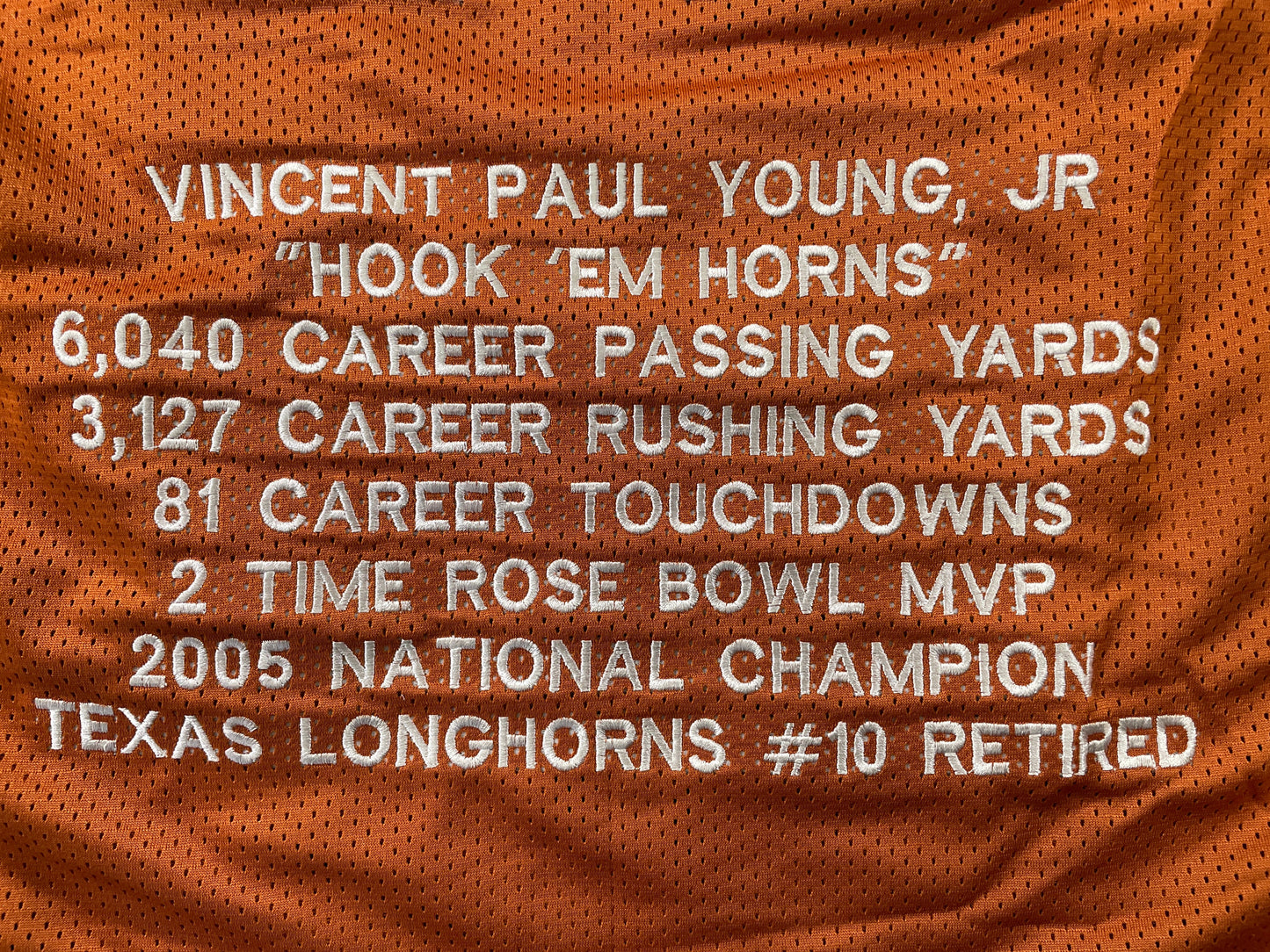 VINCE YOUNG TEXAS LONGHORNS SIGNED STAT JERSEY JSA COA