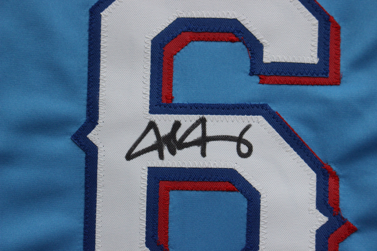 JOSH JUNG TEXAS RANGERS SIGNED ALT Light Blue JERSEY Red Raiders BAS