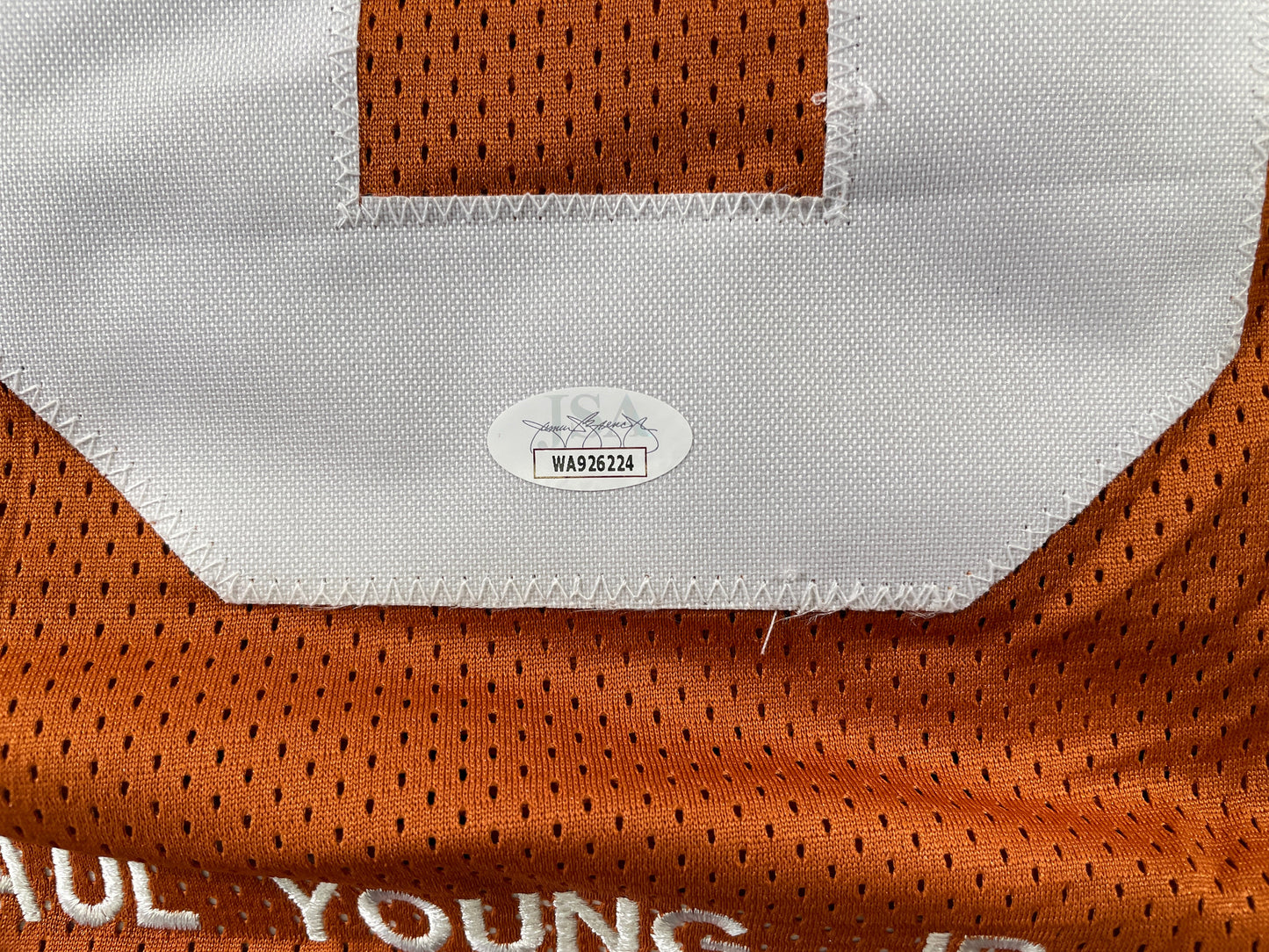 VINCE YOUNG TEXAS LONGHORNS SIGNED STAT JERSEY JSA COA