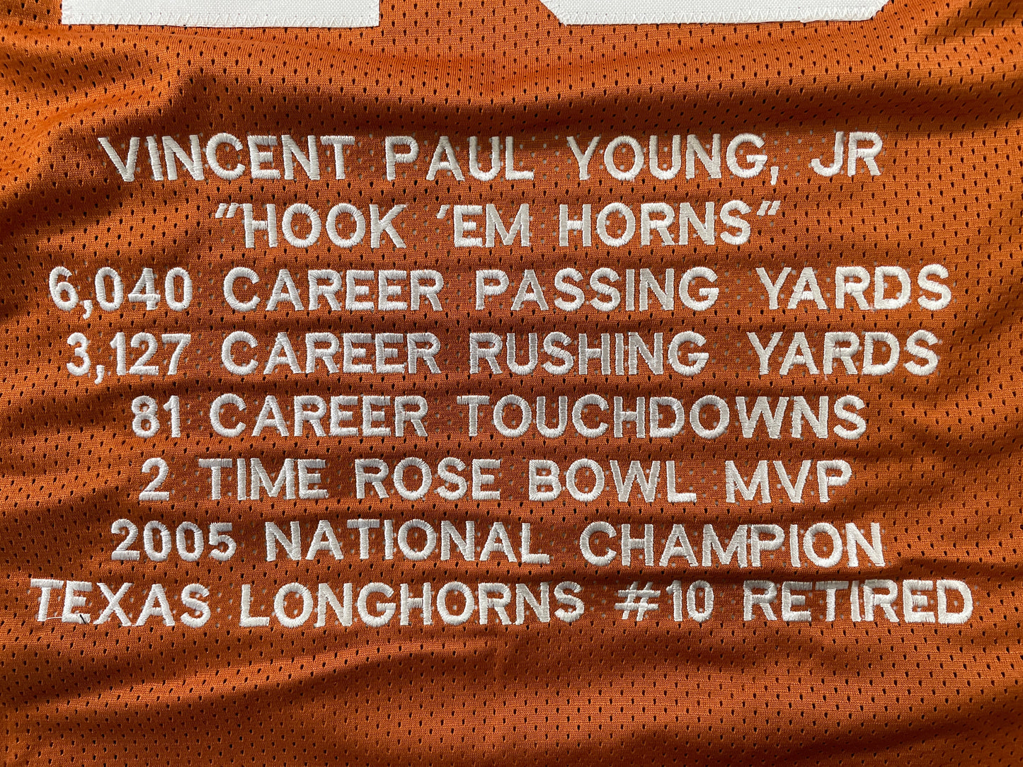 VINCE YOUNG TEXAS LONGHORNS SIGNED STAT JERSEY JSA COA