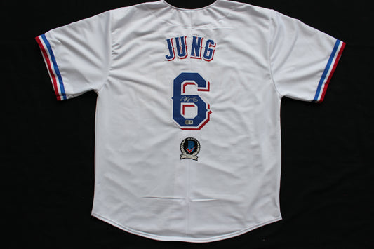 JOSH JUNG TEXAS RANGERS SIGNED HOME JERSEY Red Raiders BAS