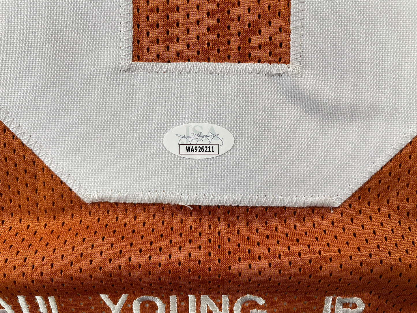 VINCE YOUNG TEXAS LONGHORNS SIGNED STAT JERSEY JSA COA