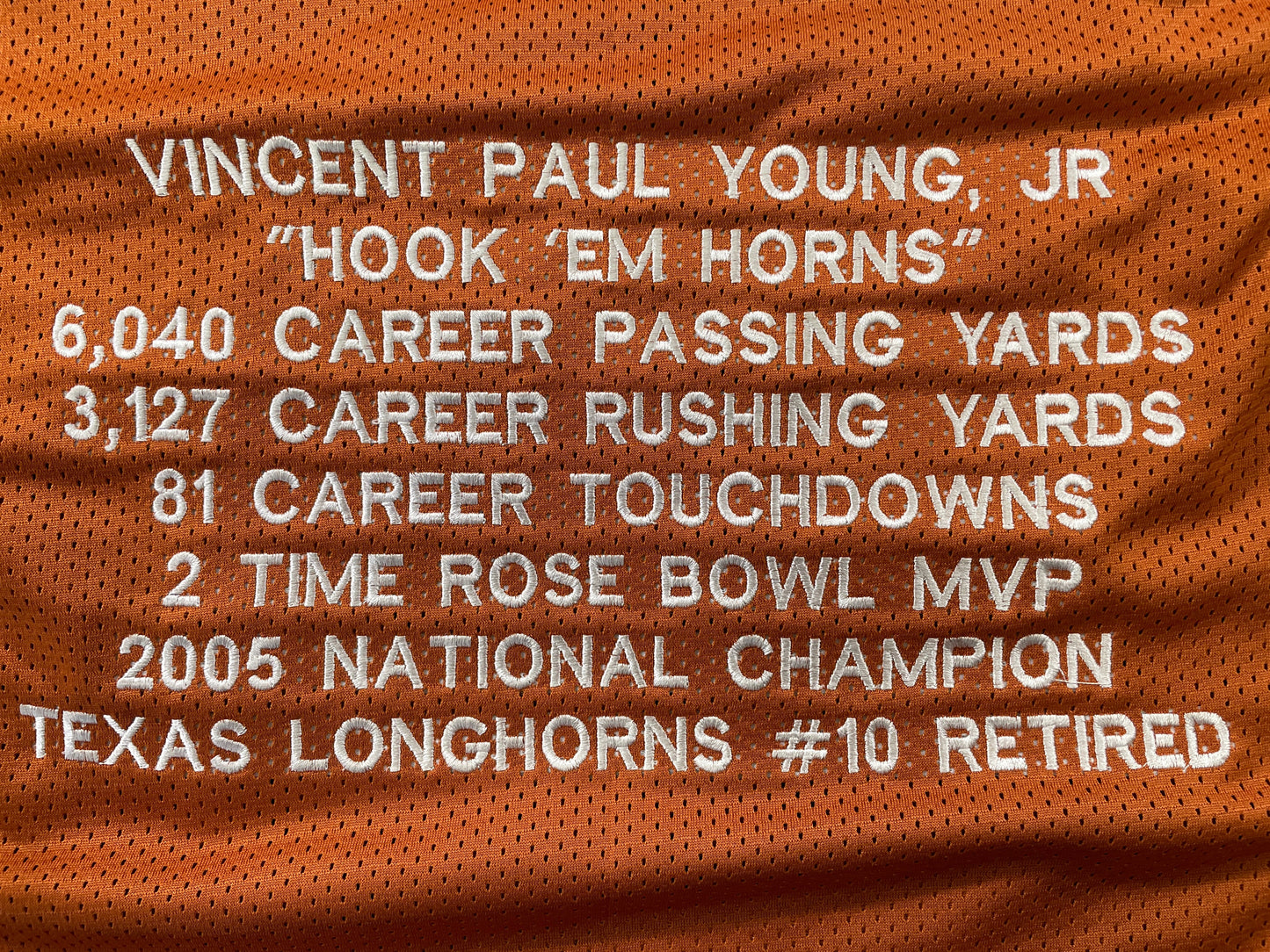 VINCE YOUNG TEXAS LONGHORNS SIGNED STAT JERSEY JSA COA