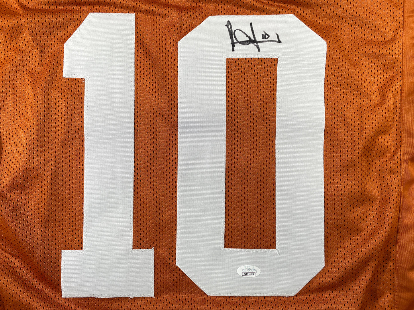 VINCE YOUNG TEXAS LONGHORNS SIGNED STAT JERSEY JSA COA